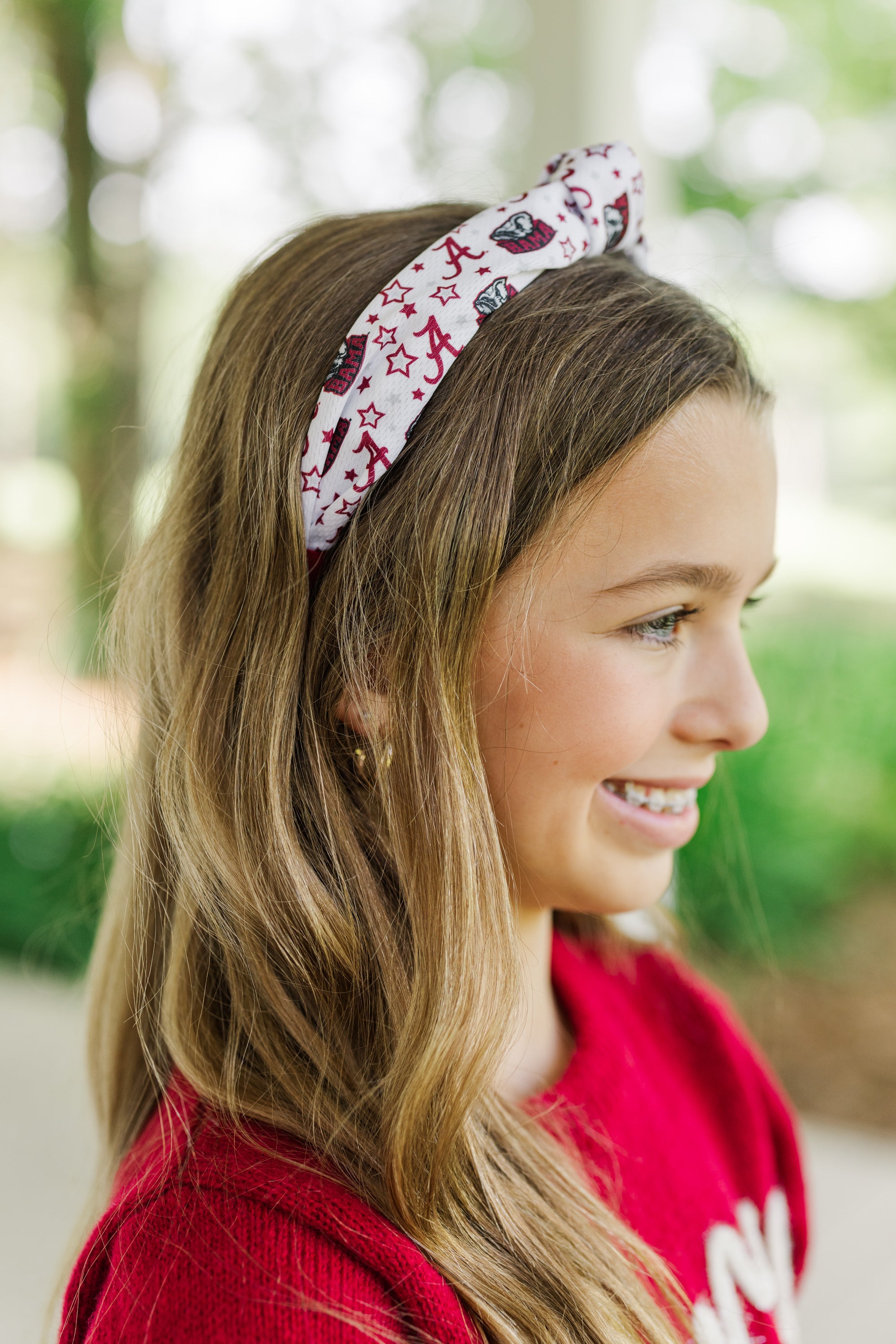 Girls' AL Crimson Knotted Headband: Play On and Show Team Spirit!