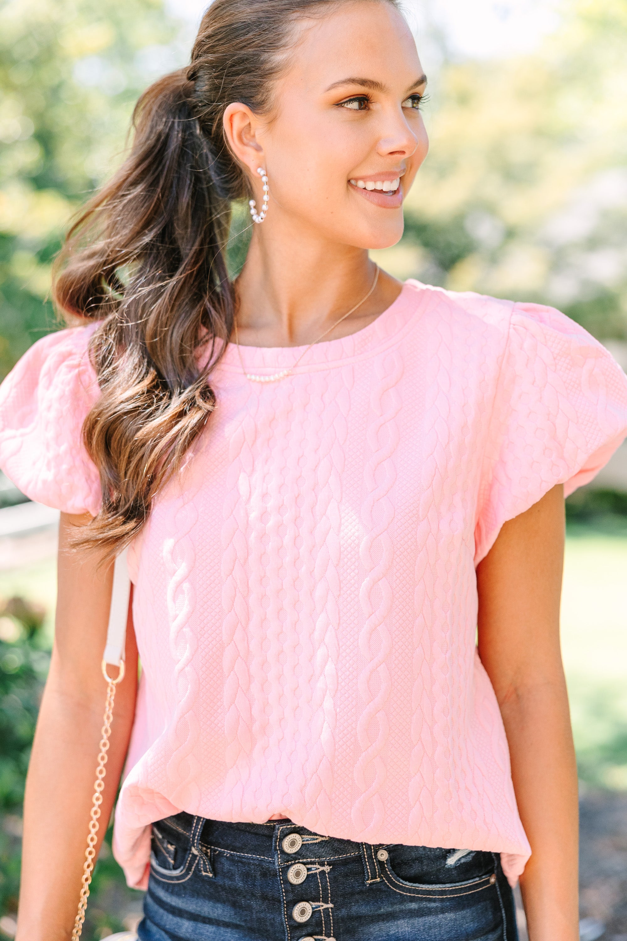 Gorgeous All In The Tone Pink Cable Knit Blouse
