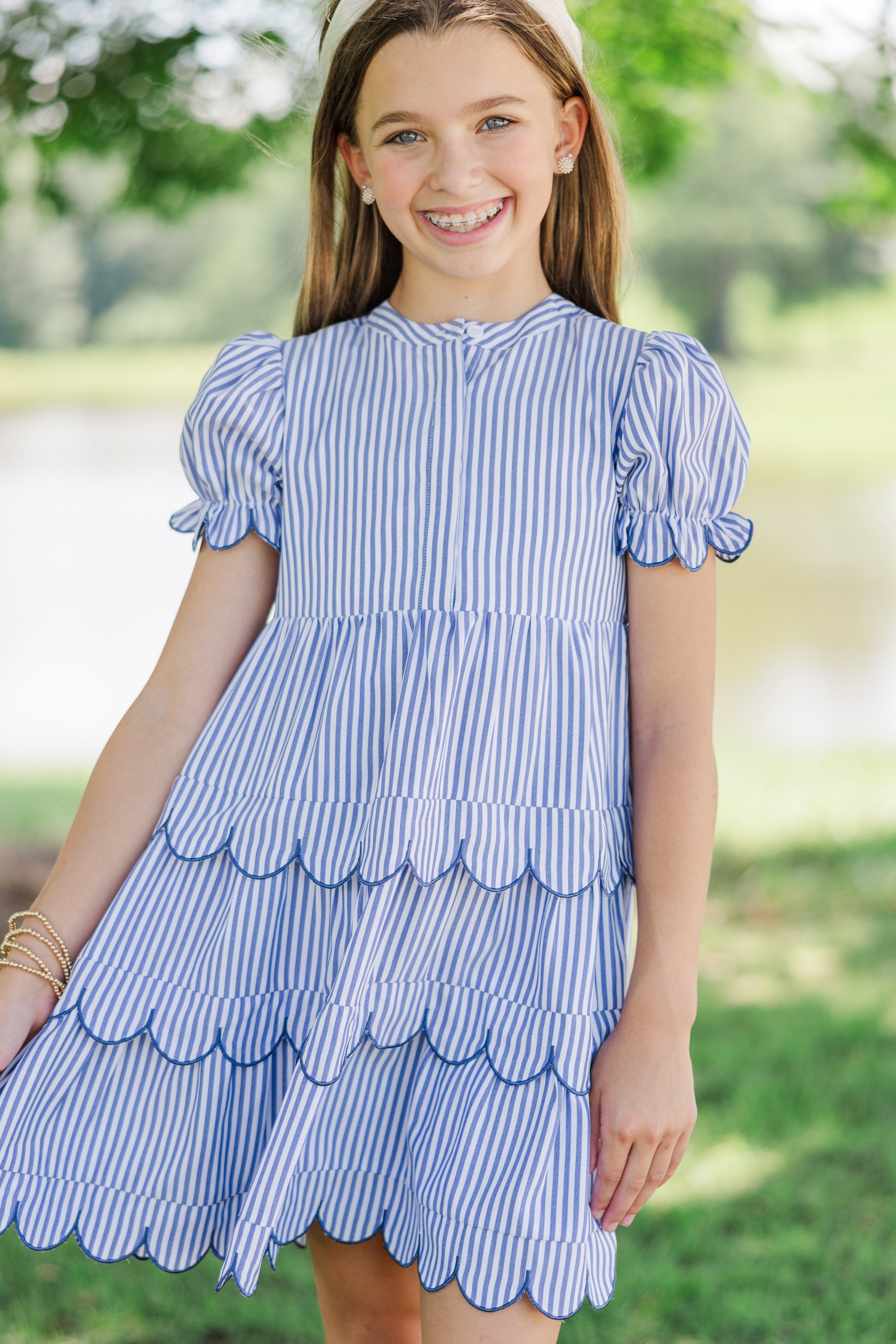 Girls' Navy Blue Striped Dream Dress: A Perfect Match!