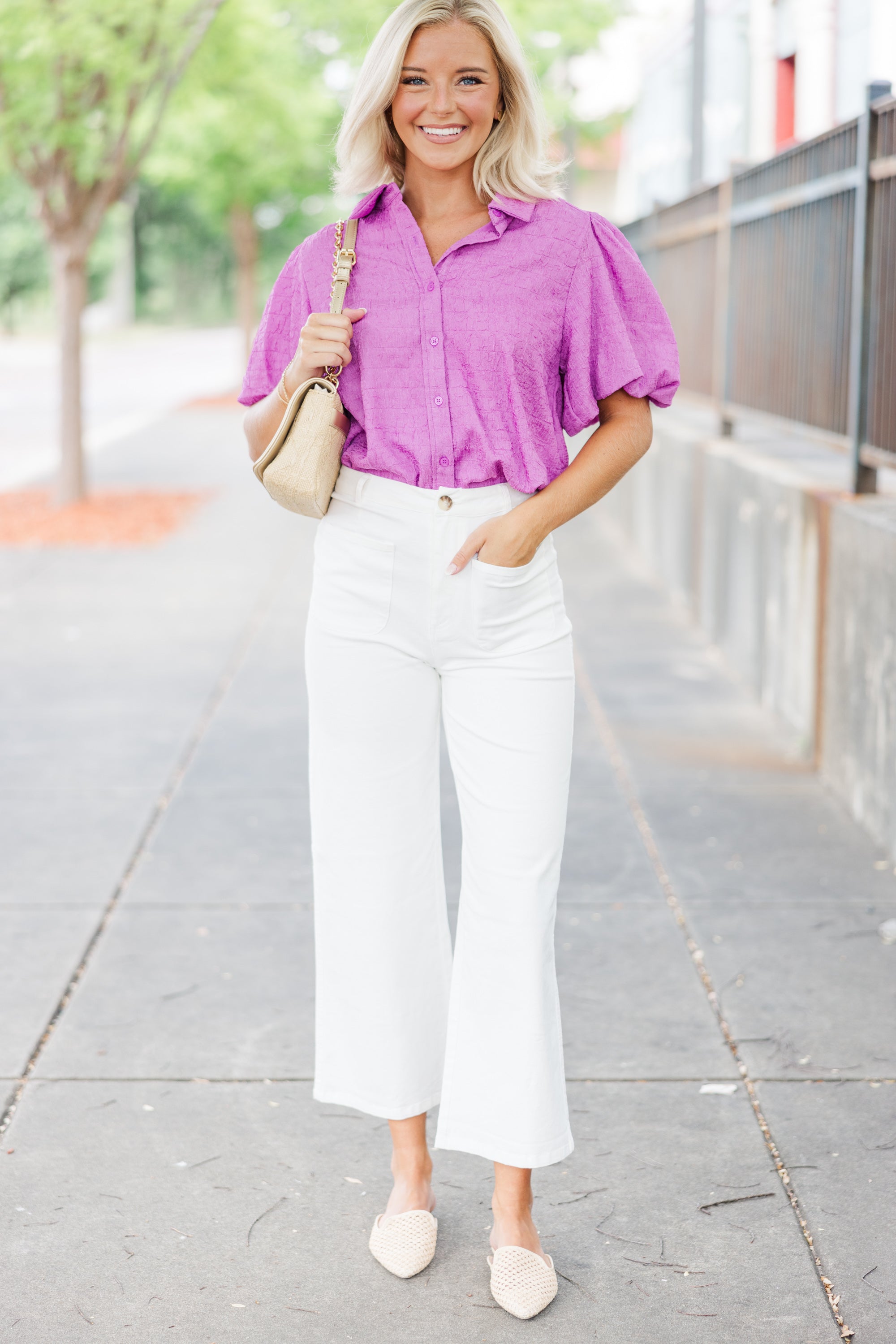 Gorgeous Happy You're Here Lavender Purple Textured Blouse - A Must - Have!