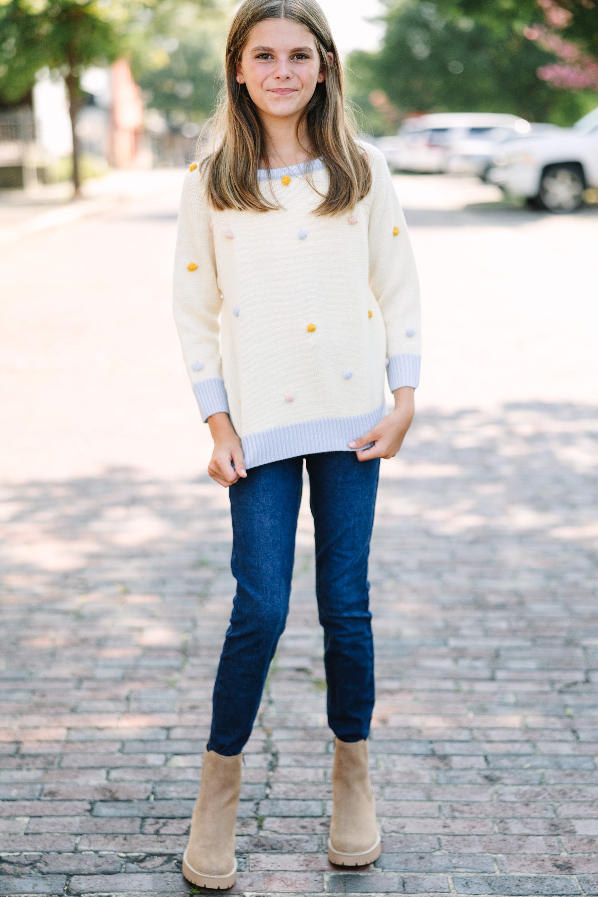 Gorgeous Girls' Multicolor Pom Pom Sweater Top