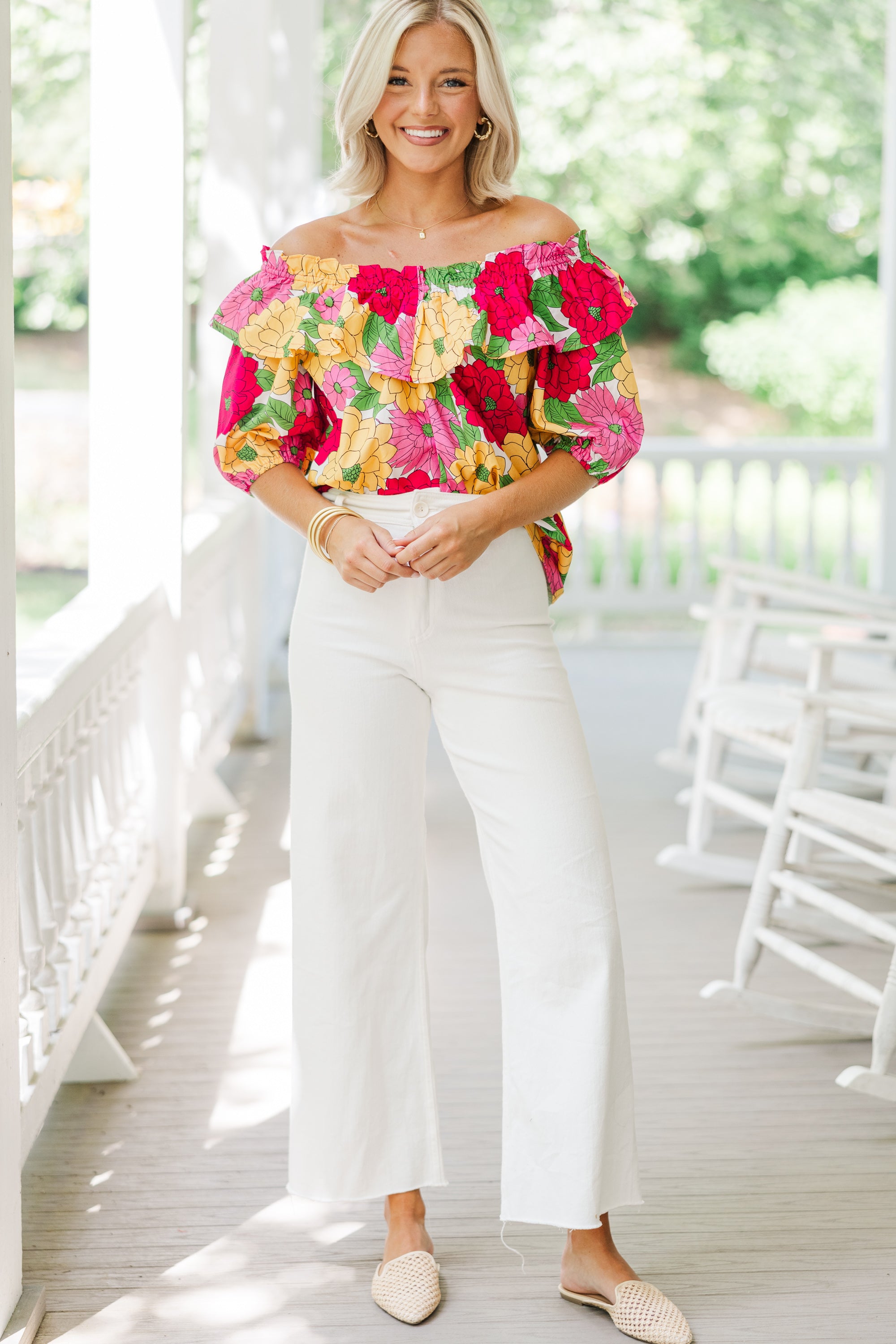Gorgeous Fuchsia Pink Floral Blouse: Stand Out in Style!