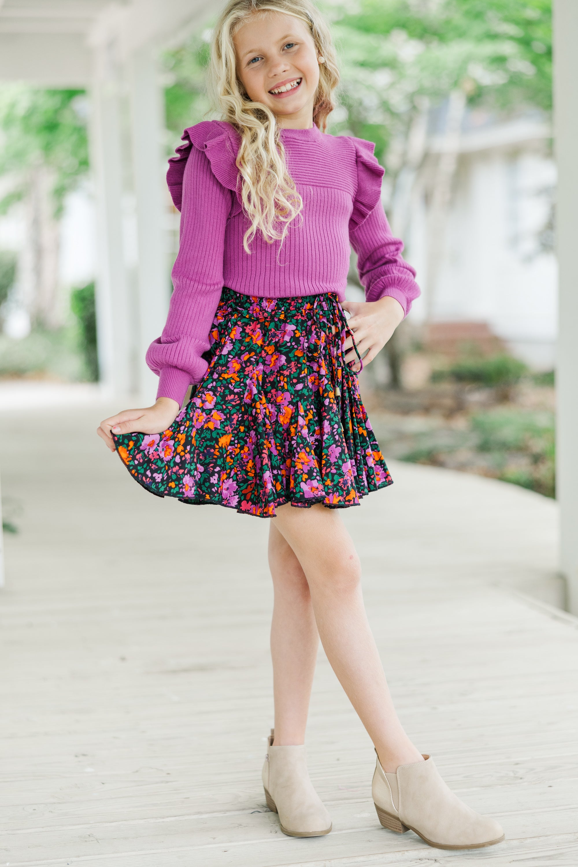 Girls' Plum Purple Ruffled Sweater - Reach for Cute!