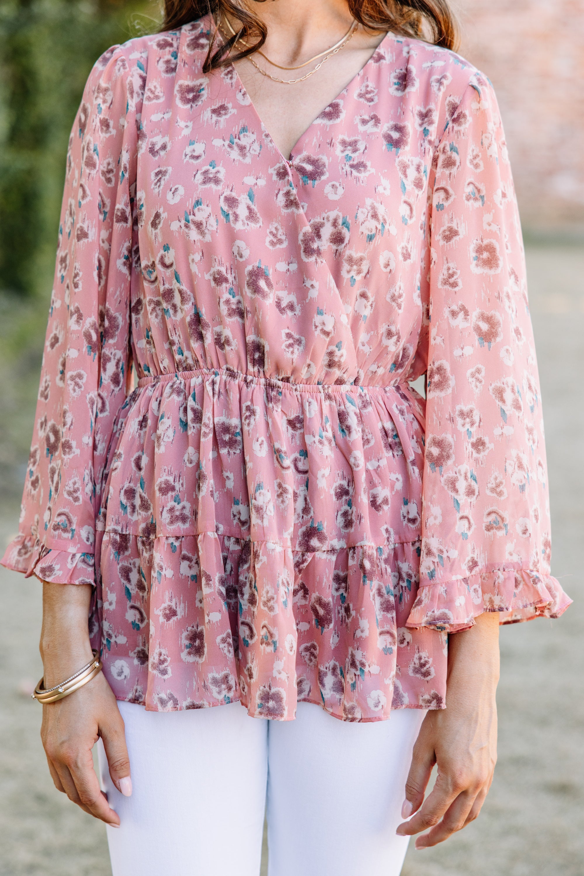 Gorgeous Mauve Pink Floral Blouse - Feel Ready for Anything!