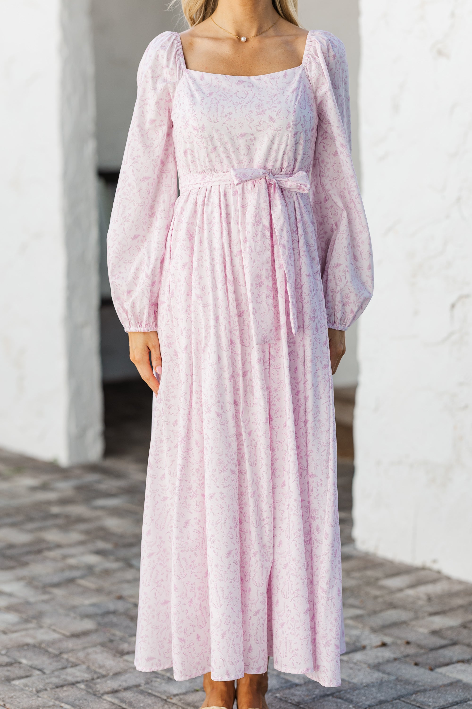 Gorgeously Sweet Pink Toile Midi Dress - Irresistible for Special Occasions