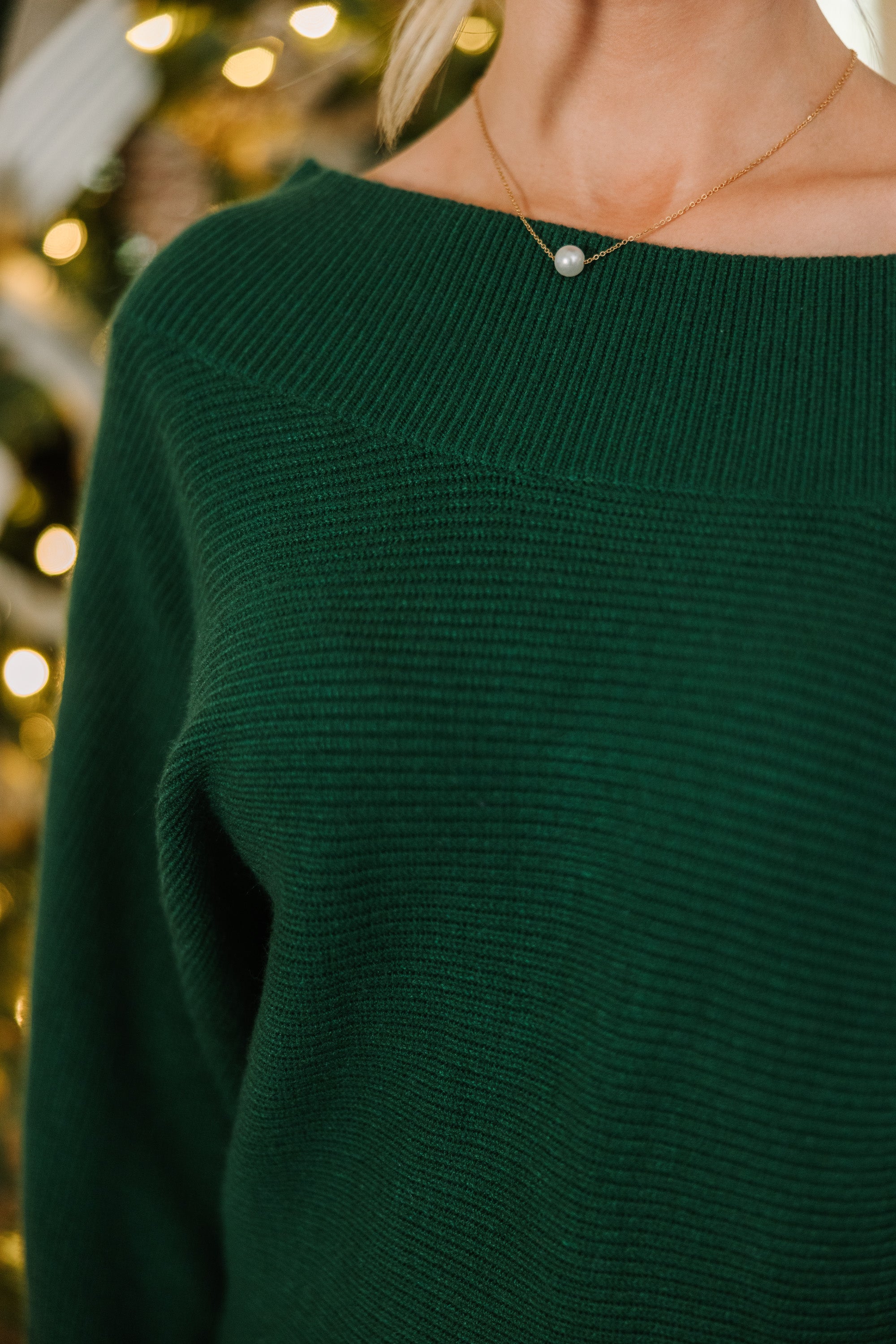 Stunning All On You Emerald Green Off - Shoulder Sweater