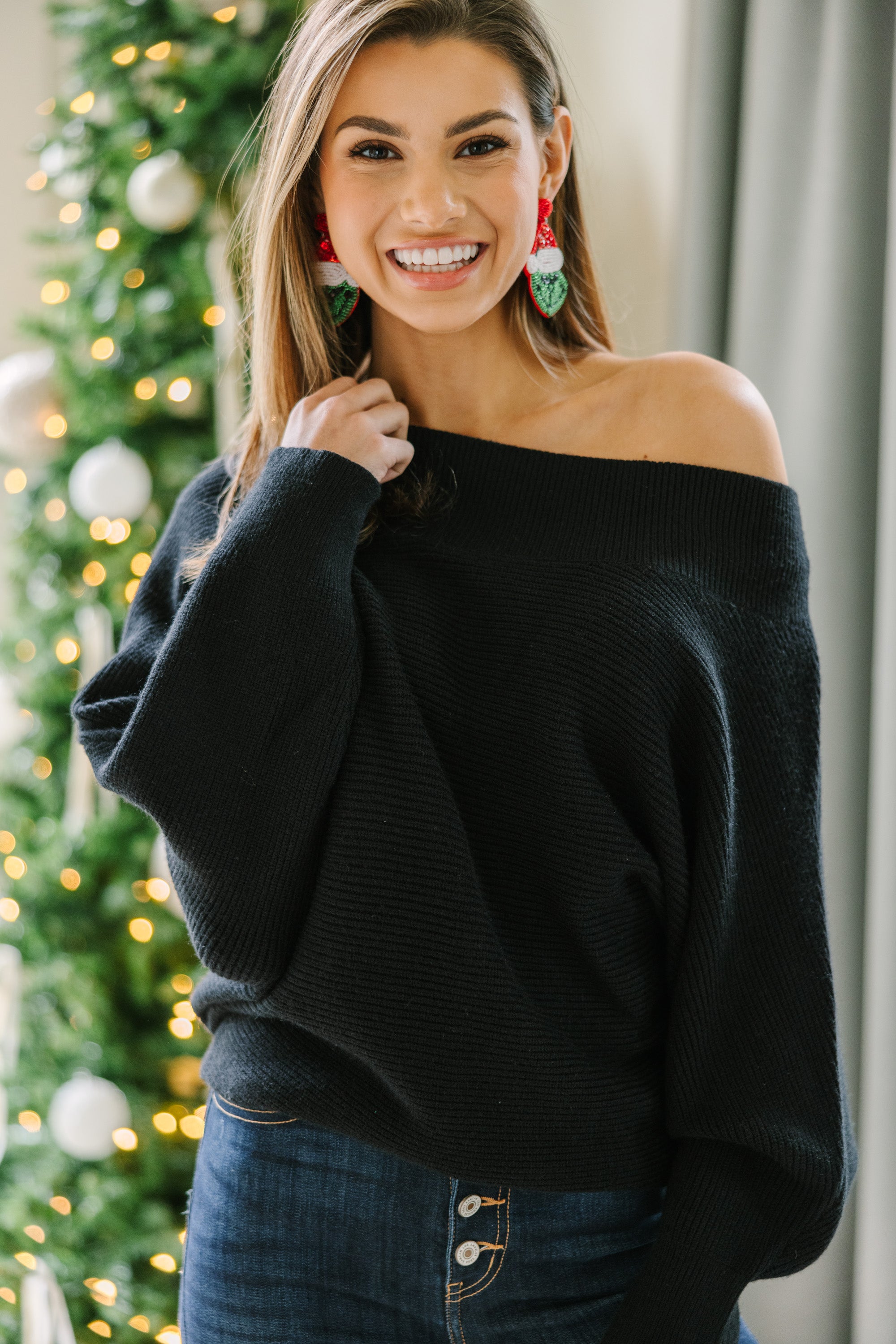 Alluring All On You Black Off-Shoulder Sweater