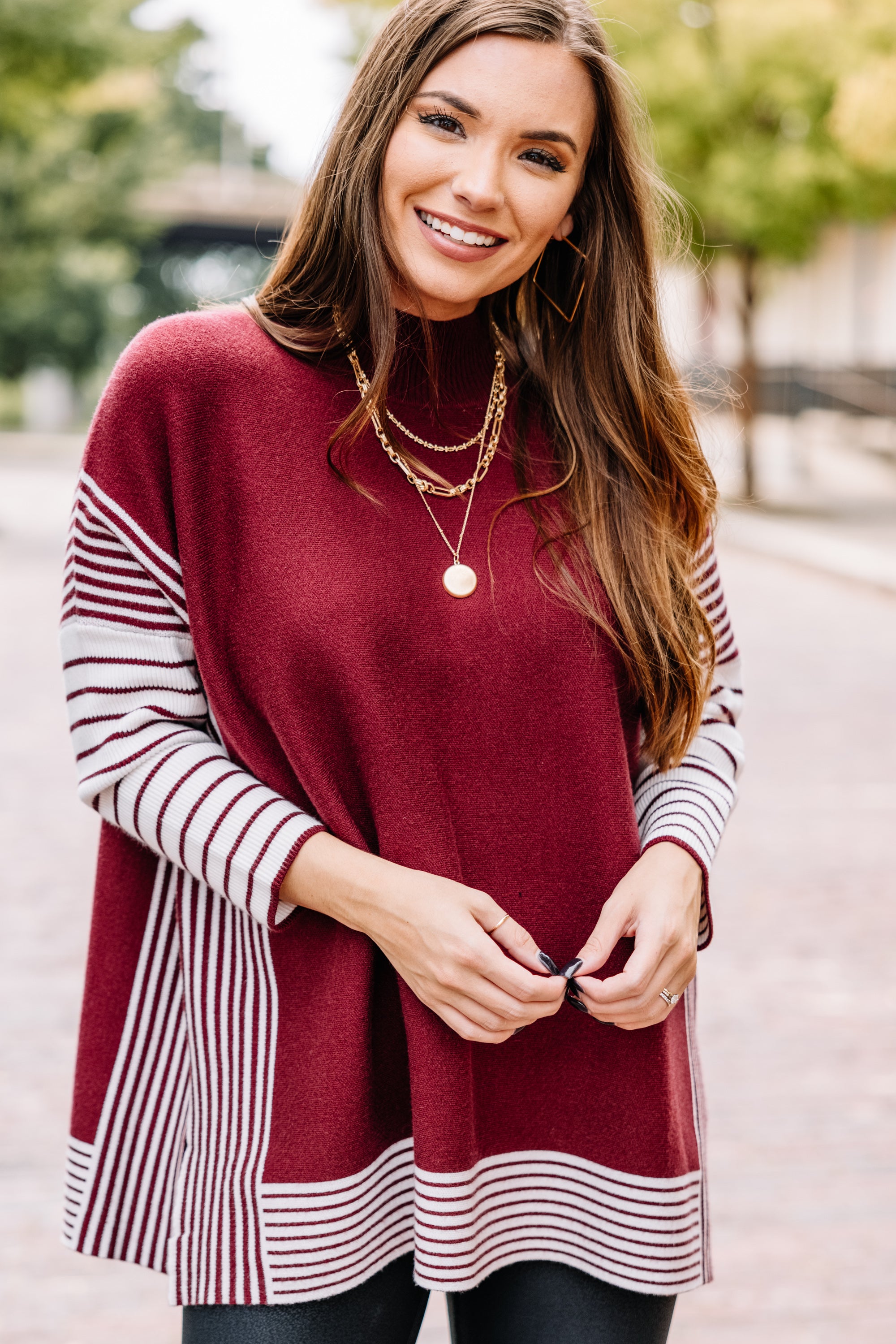 Gorgeous All-In Burgundy Red Striped Tunic - A Must-Have!