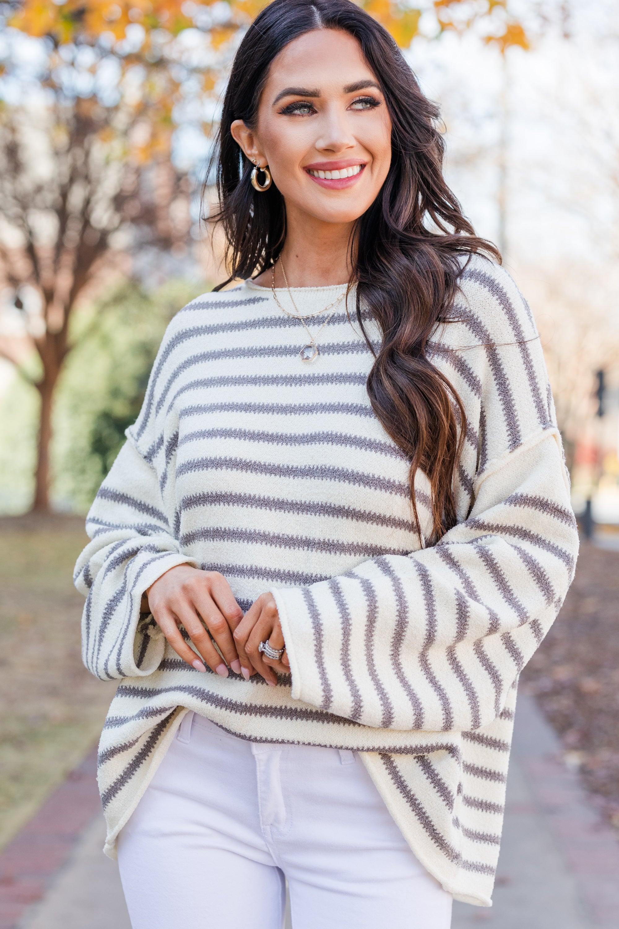 Lucky Vibes Gray Striped Sweater