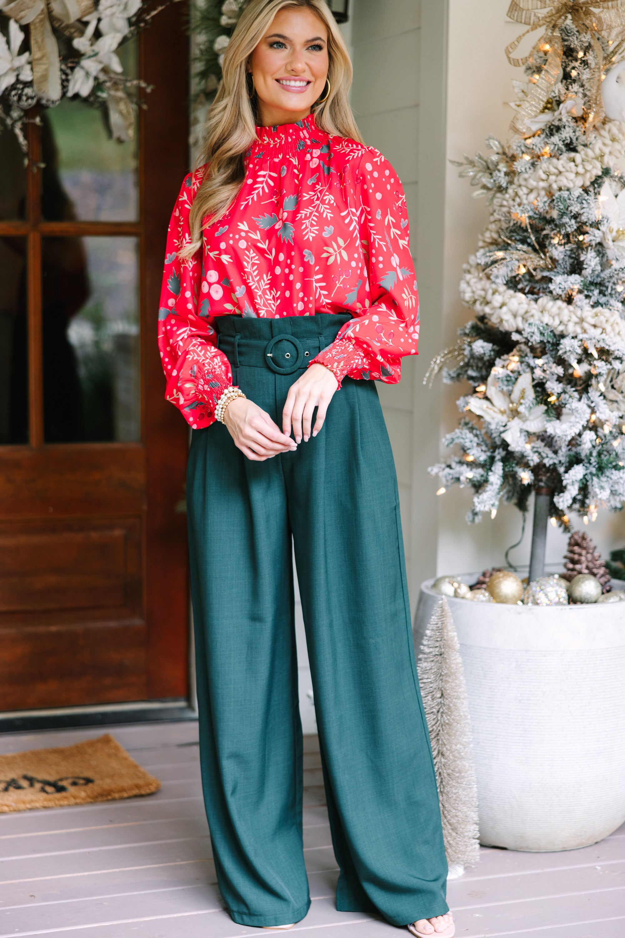 Stunning Red Holly Floral Blouse - All You Need for the Holidays!