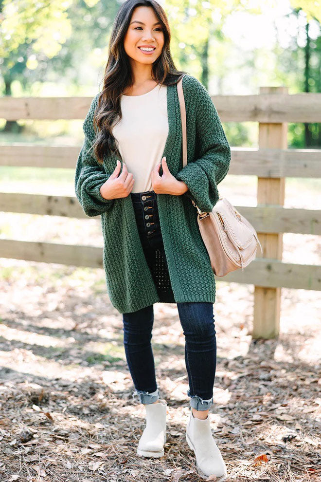 Charming Olive Green Face - The - Day Cardigan