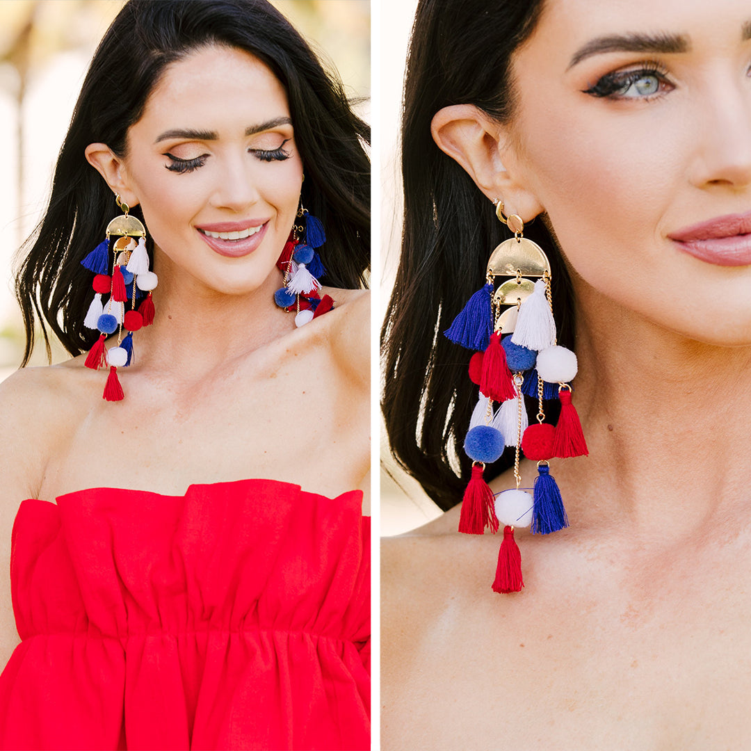 Summer Fun Red White and Blue Tassel Statement Earrings - Be Your Best!