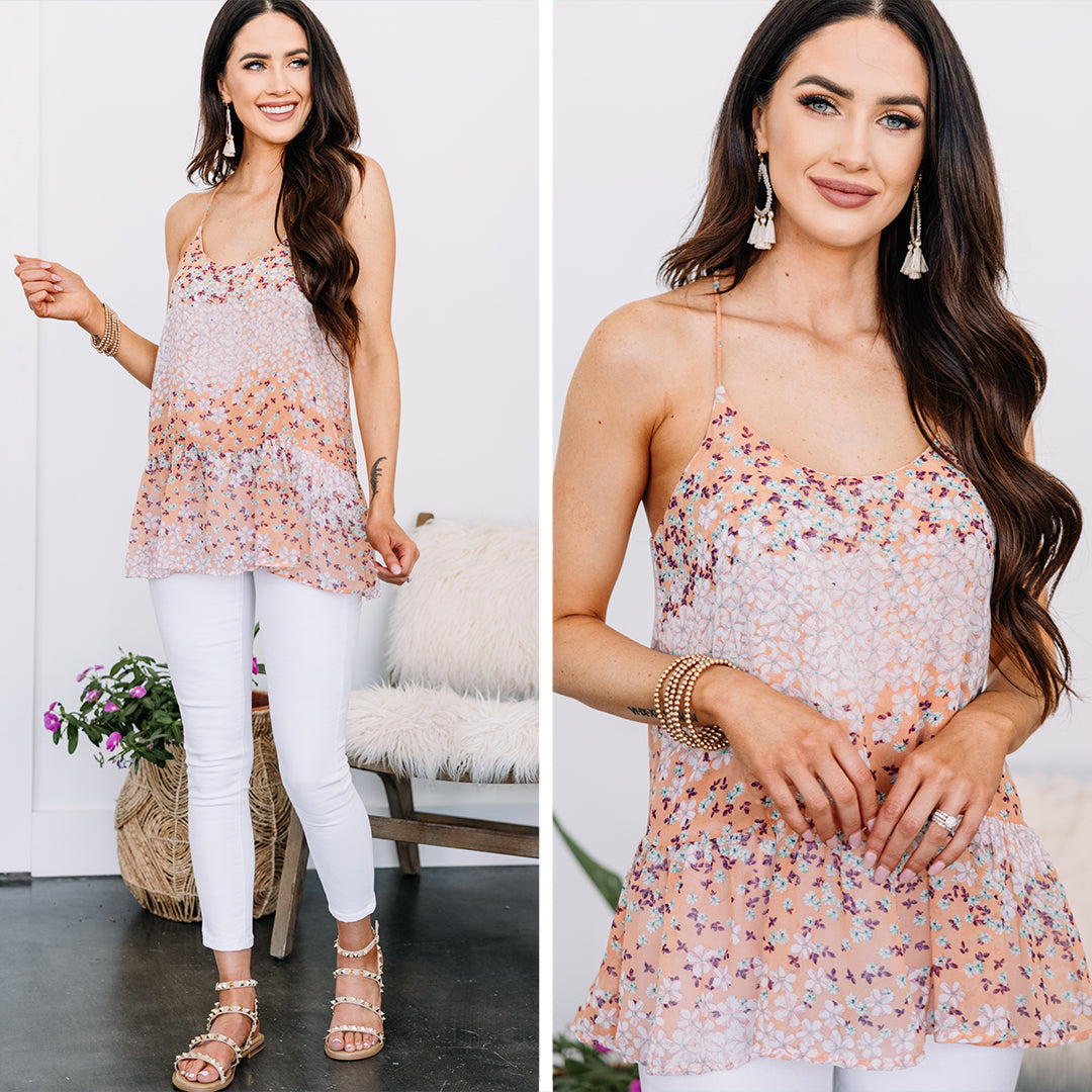 Blissful Escape: Paradise Blush Pink Ditsy Floral Tank