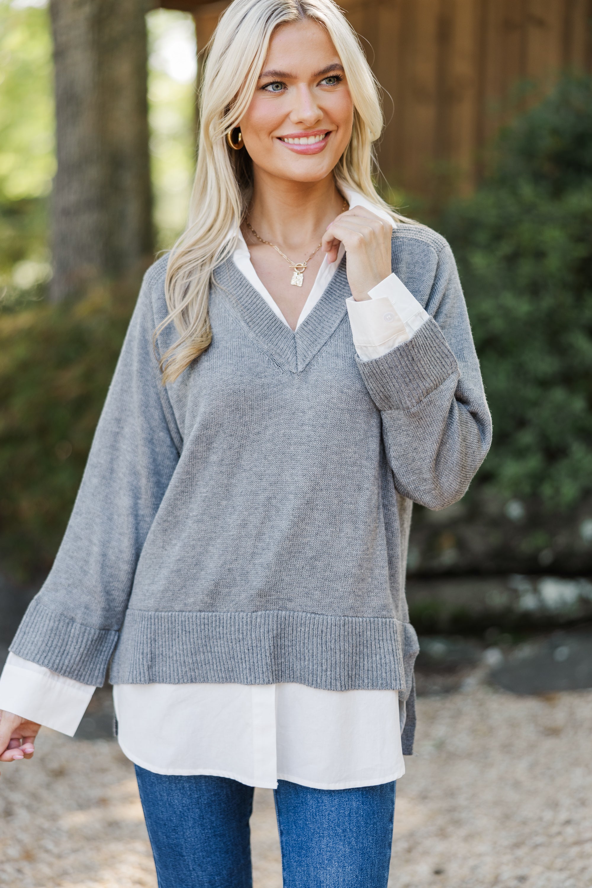 Eyes-On-You Trendy Gray Sweater