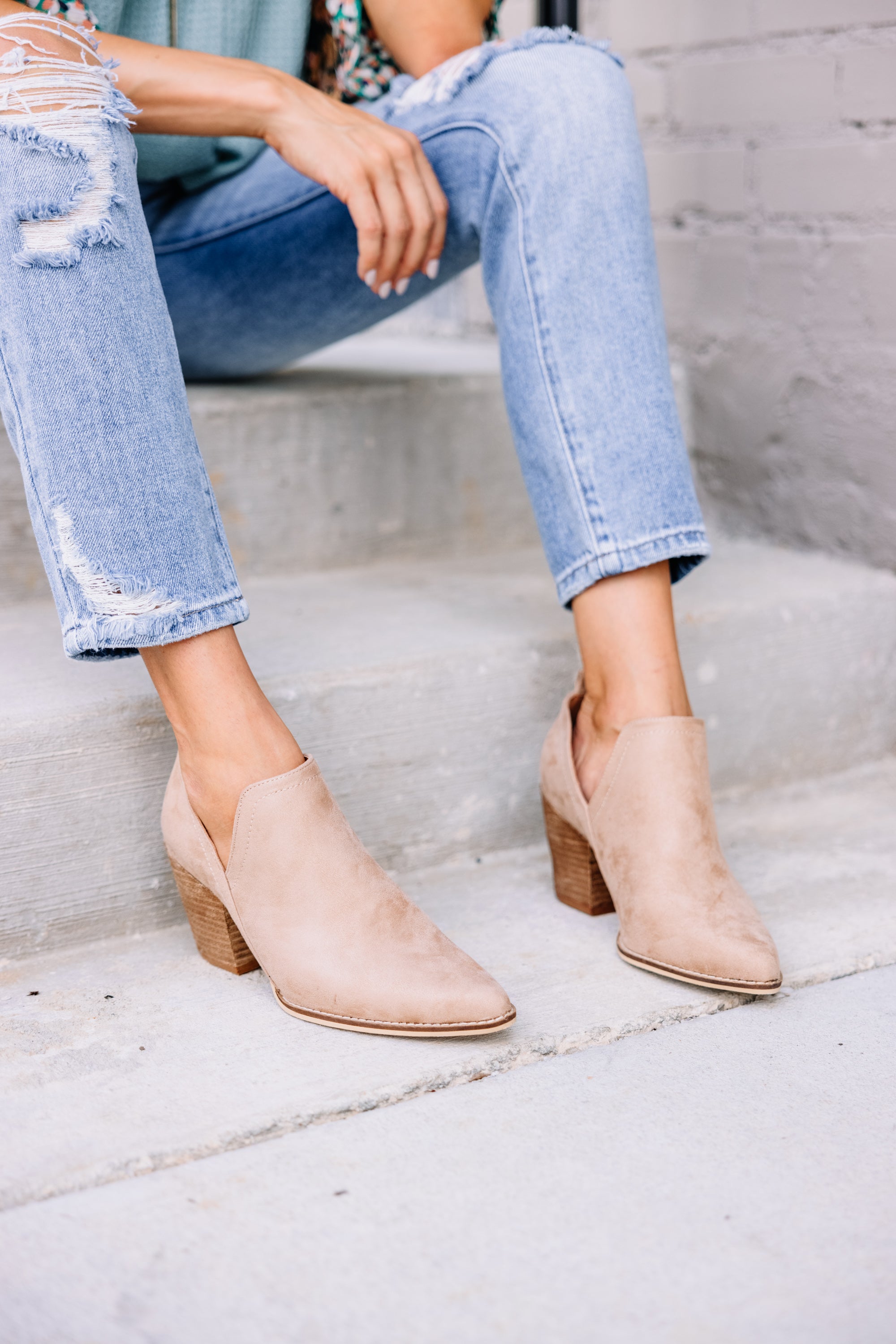 Be There Taupe Brown Side Cut Suede Booties - Fashion Must-Haves