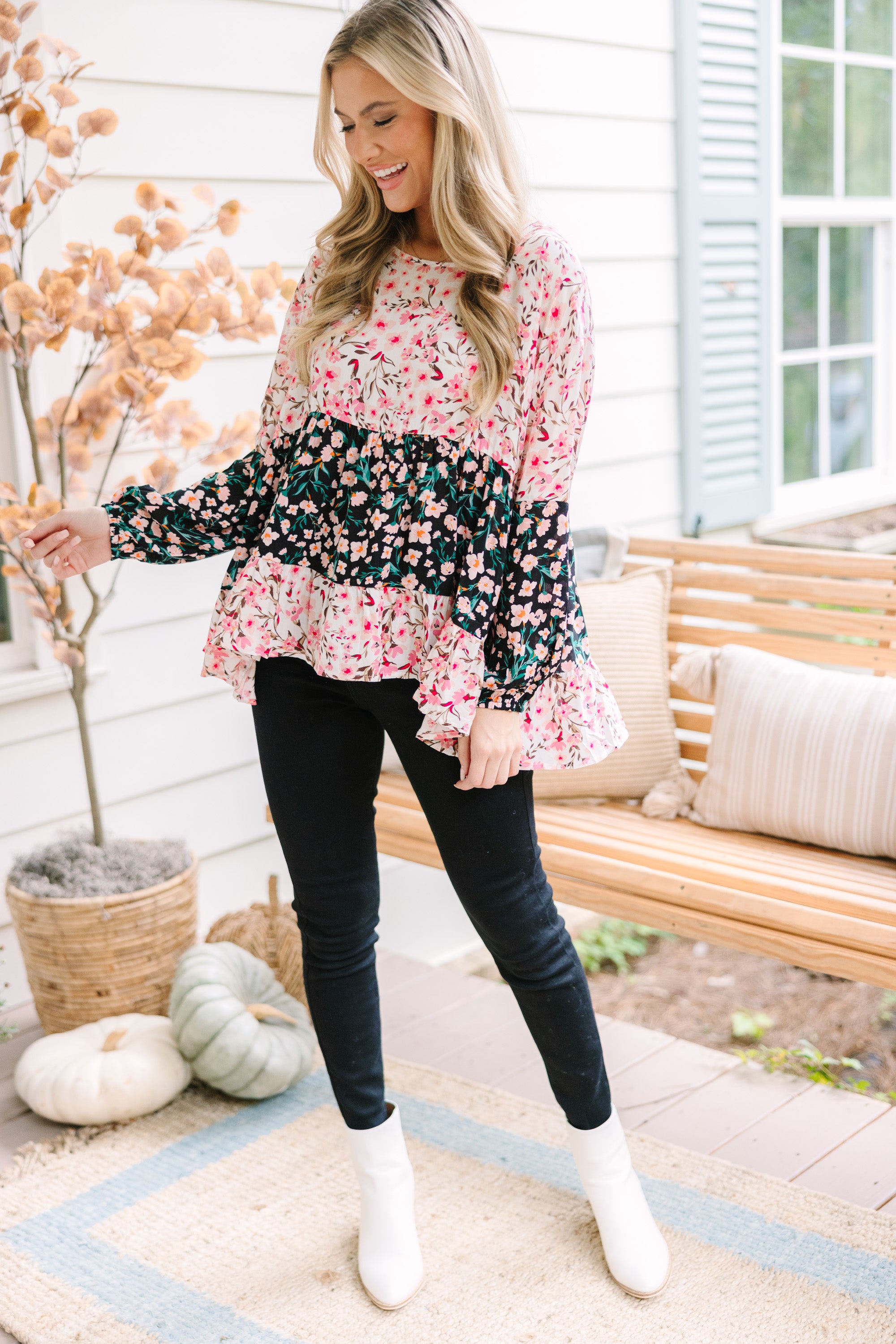 Joyful Union Black Floral Top