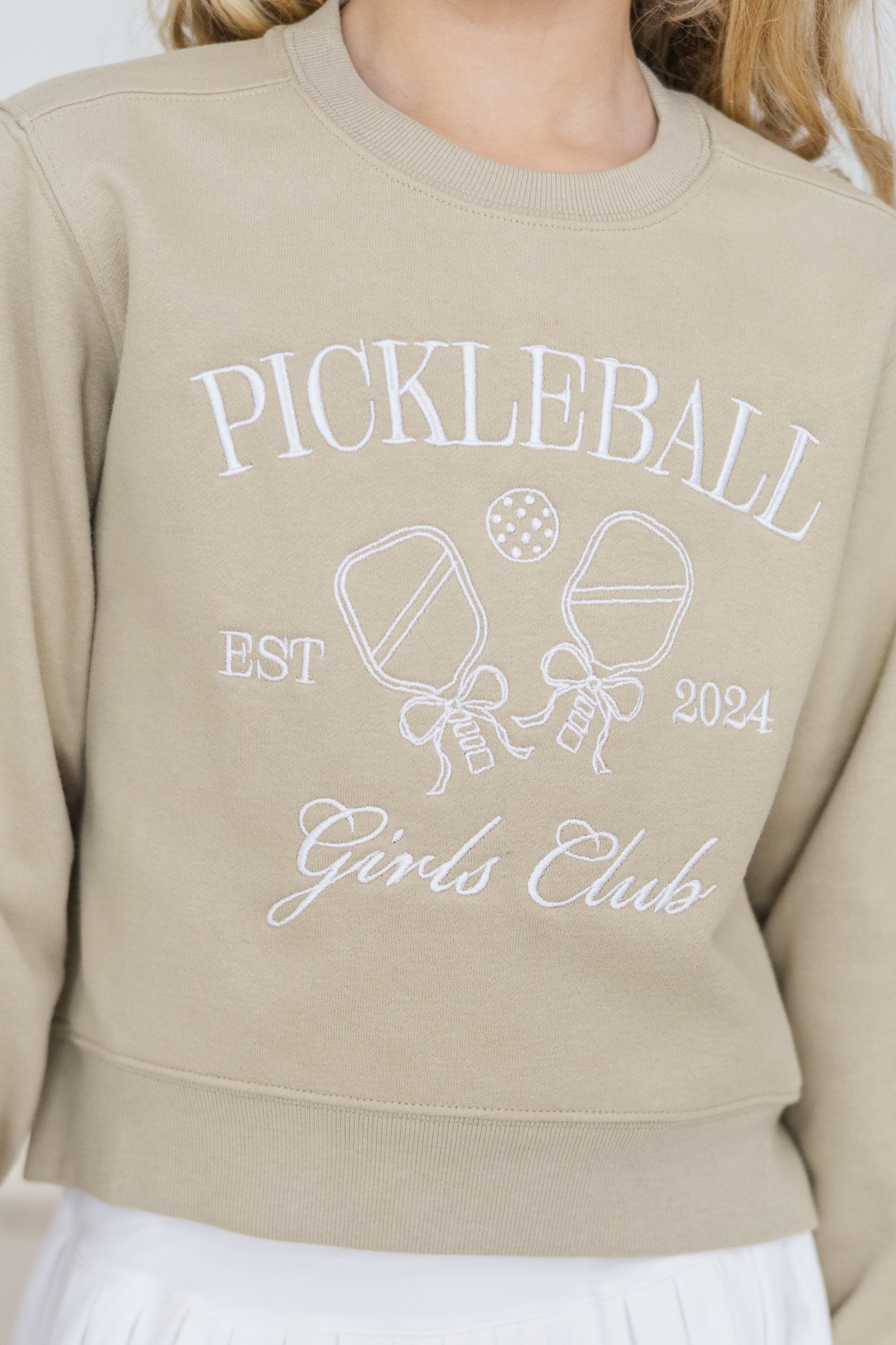Girls' Pickleball Club Light Sage Embroidered Sweatshirt - A Must-Have!
