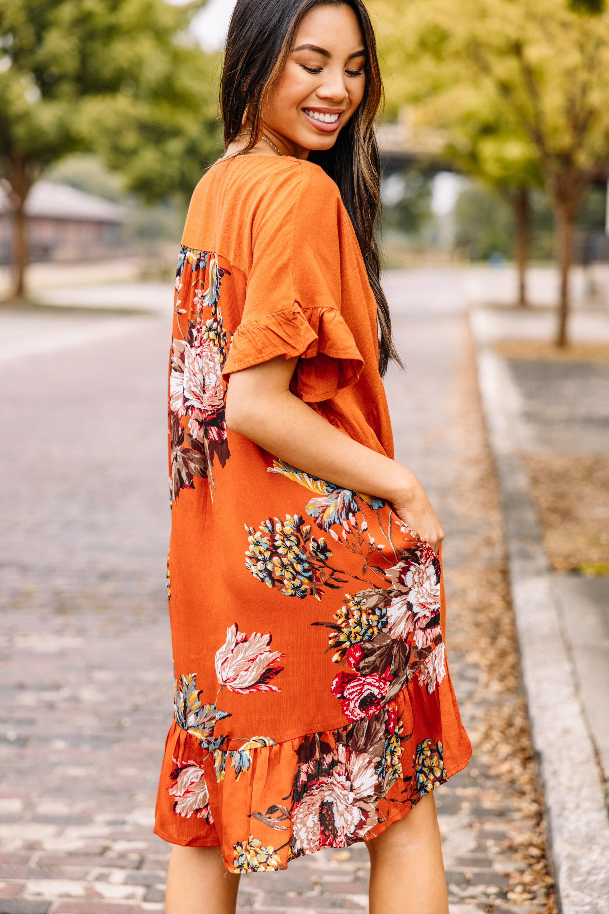 Gorgeous Sunset Orange Floral Dress - A Must-Have!