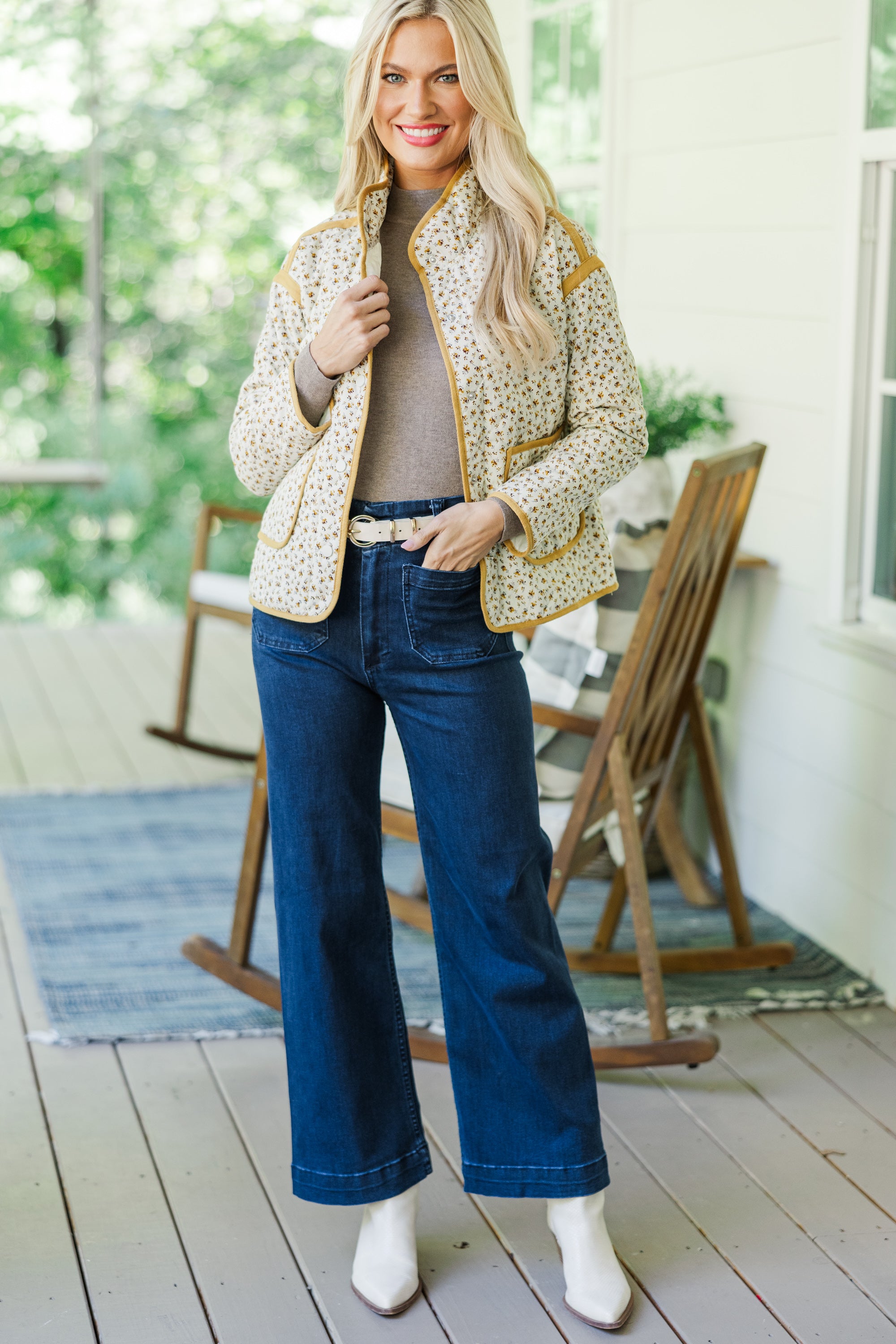 Fall in Love with Our Marigold Ditsy Floral Jacket