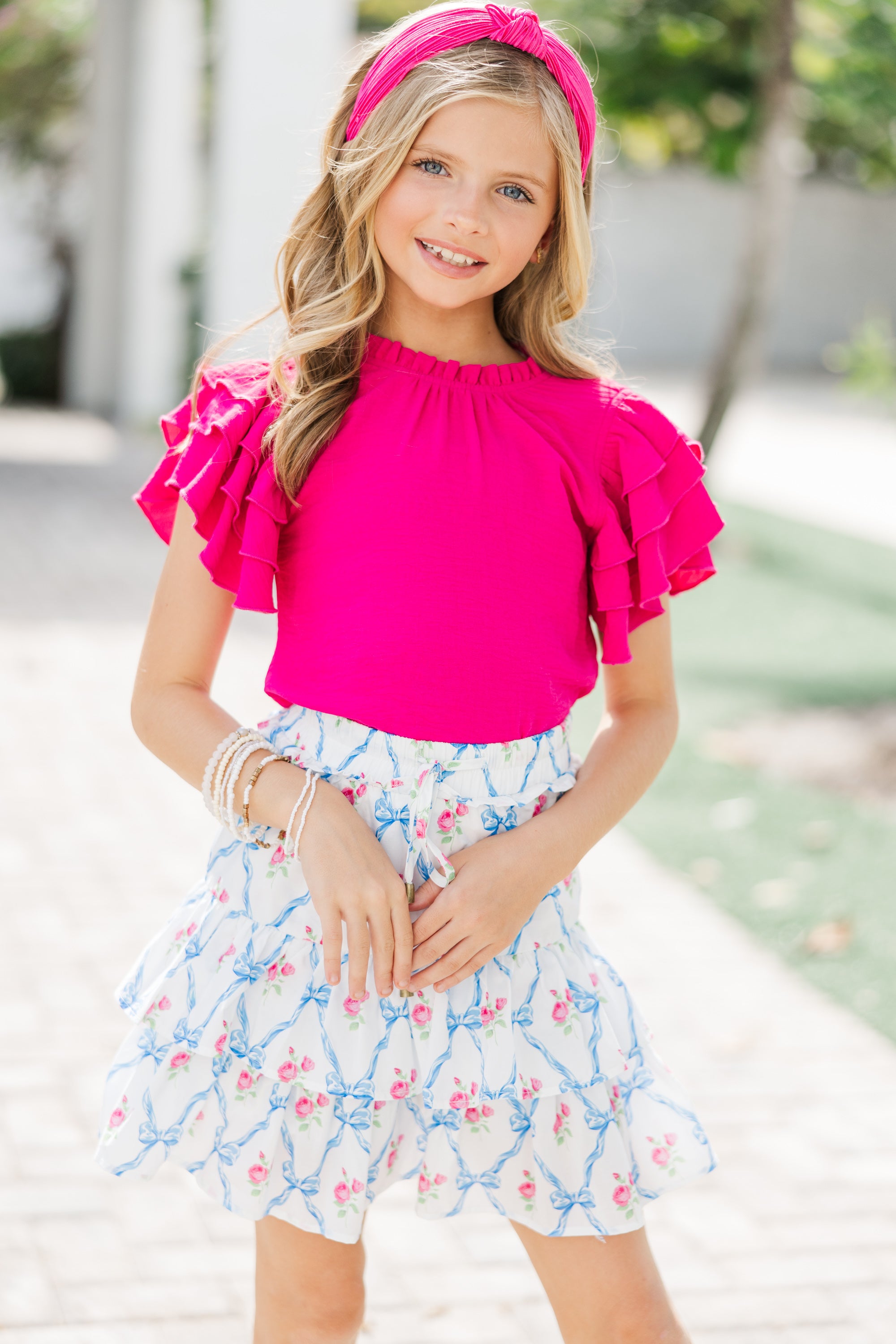 Gorgeous Fuchsia Pink Ruffled Blouse for Girls - Stand Out in Style!