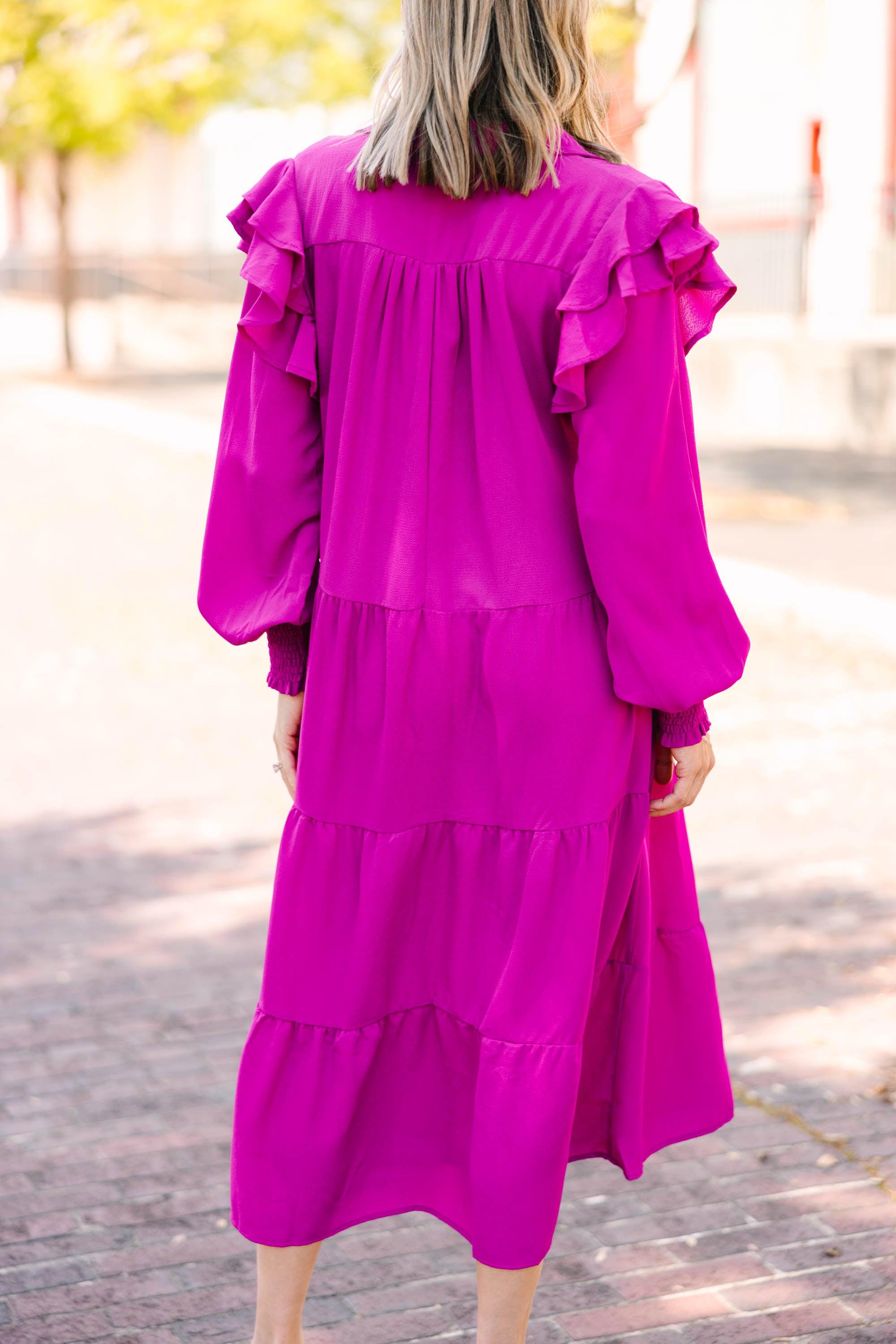 Gorgeous Magenta Purple Ruffled Midi Dress - Feel the Fun!