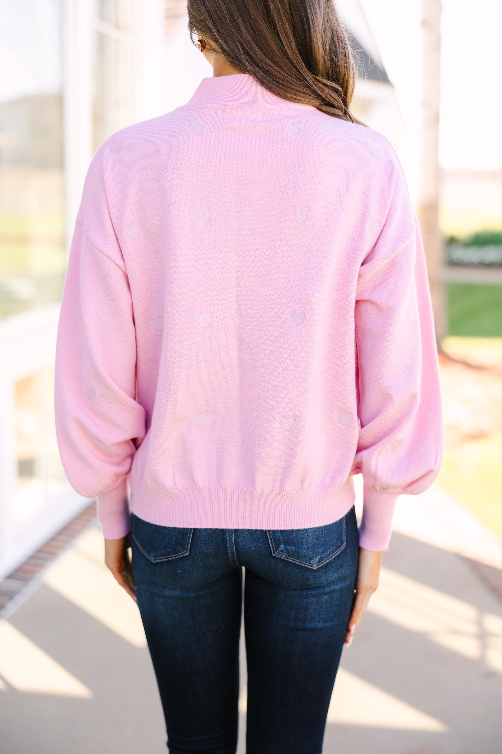 Heartwarming Pink Heart Applique Sweater - Be Happy Now!