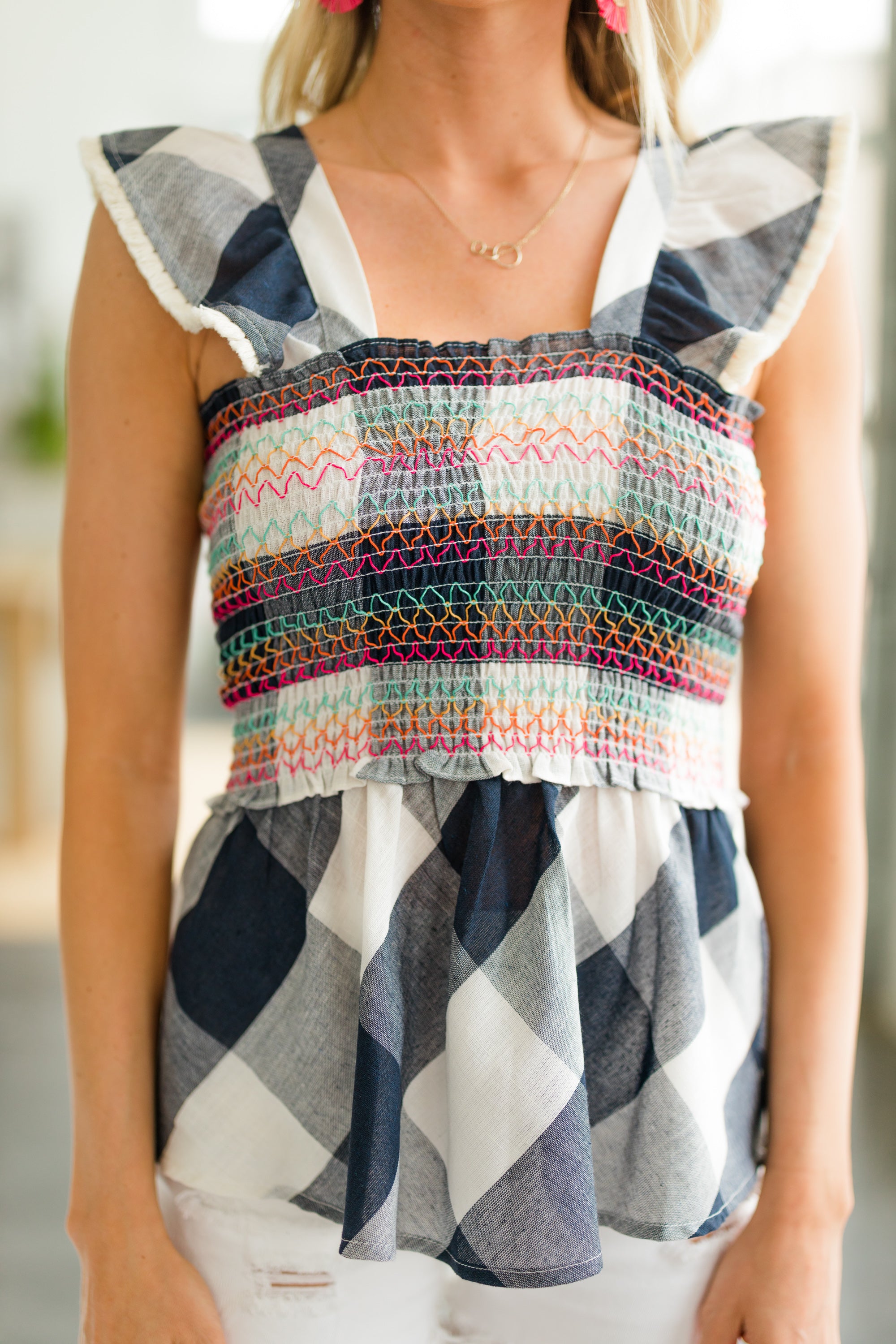 Irresistible Navy Blue Gingham Tank for Summer Bliss