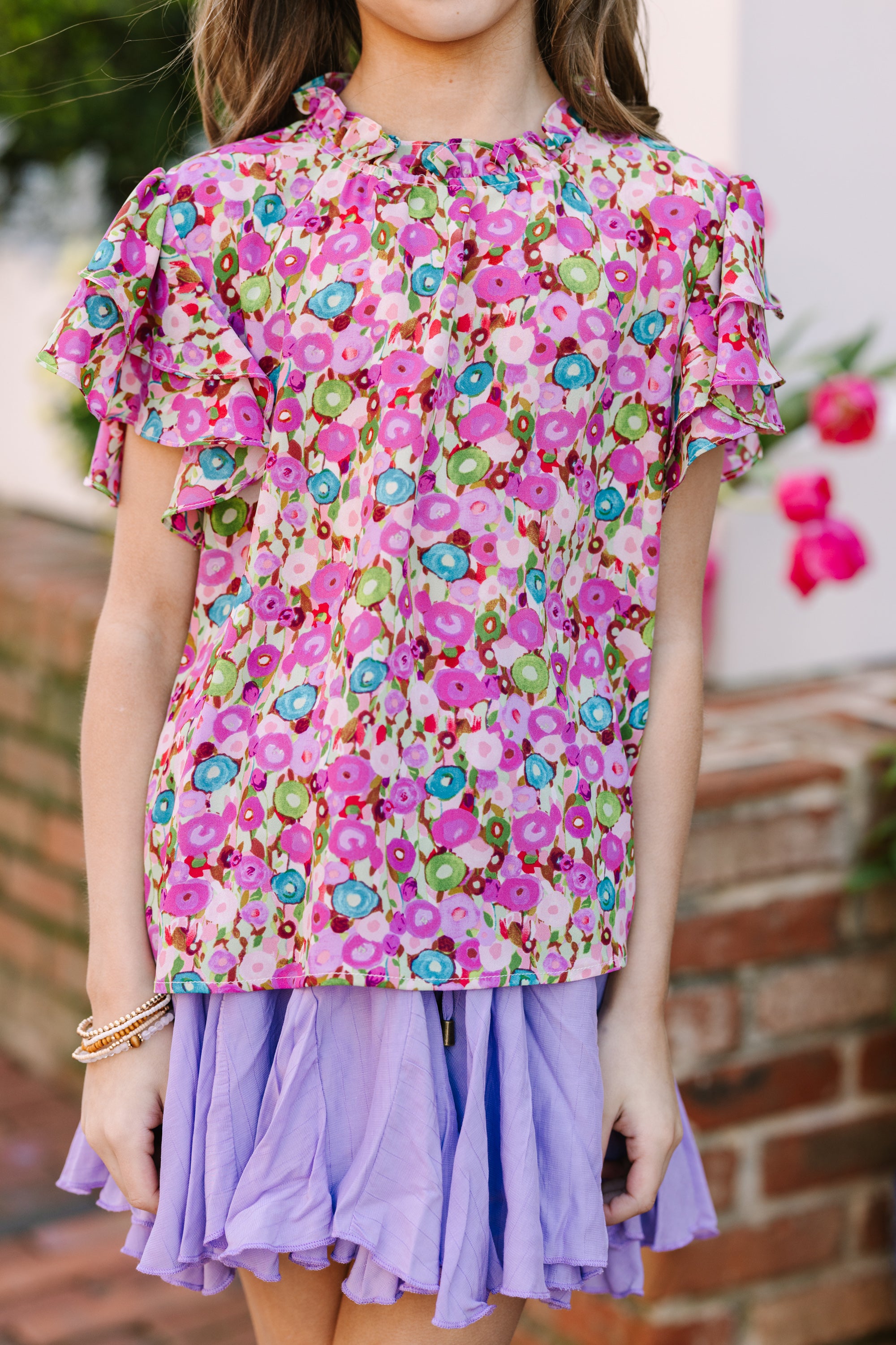 Enchanting Girls' Lavender Purple Ditsy Floral Blouse: A Fall Must-Have