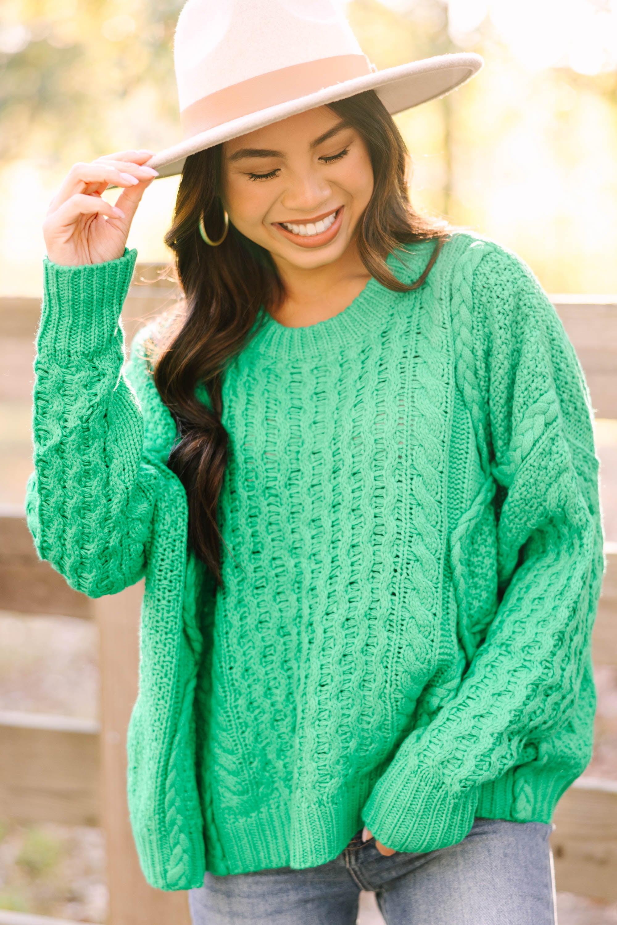 Be The Best: Stunning Kelly Green Cable Knit Sweater