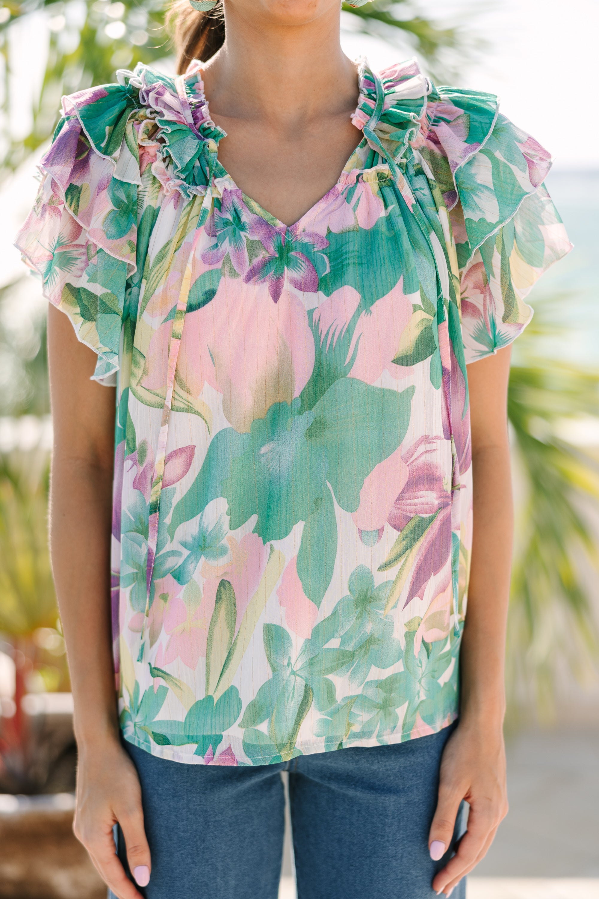 Be There Enchanting Green Floral Blouse