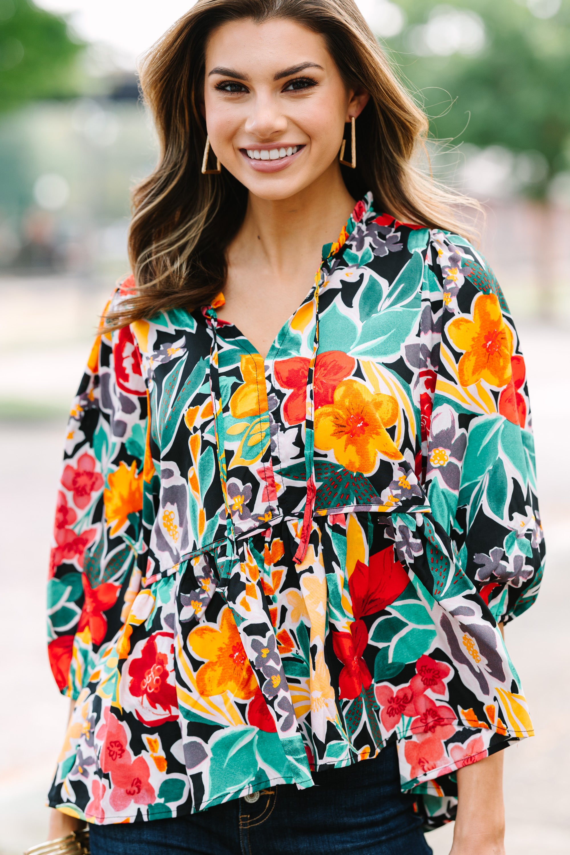 Stunning All On You Black Floral Blouse