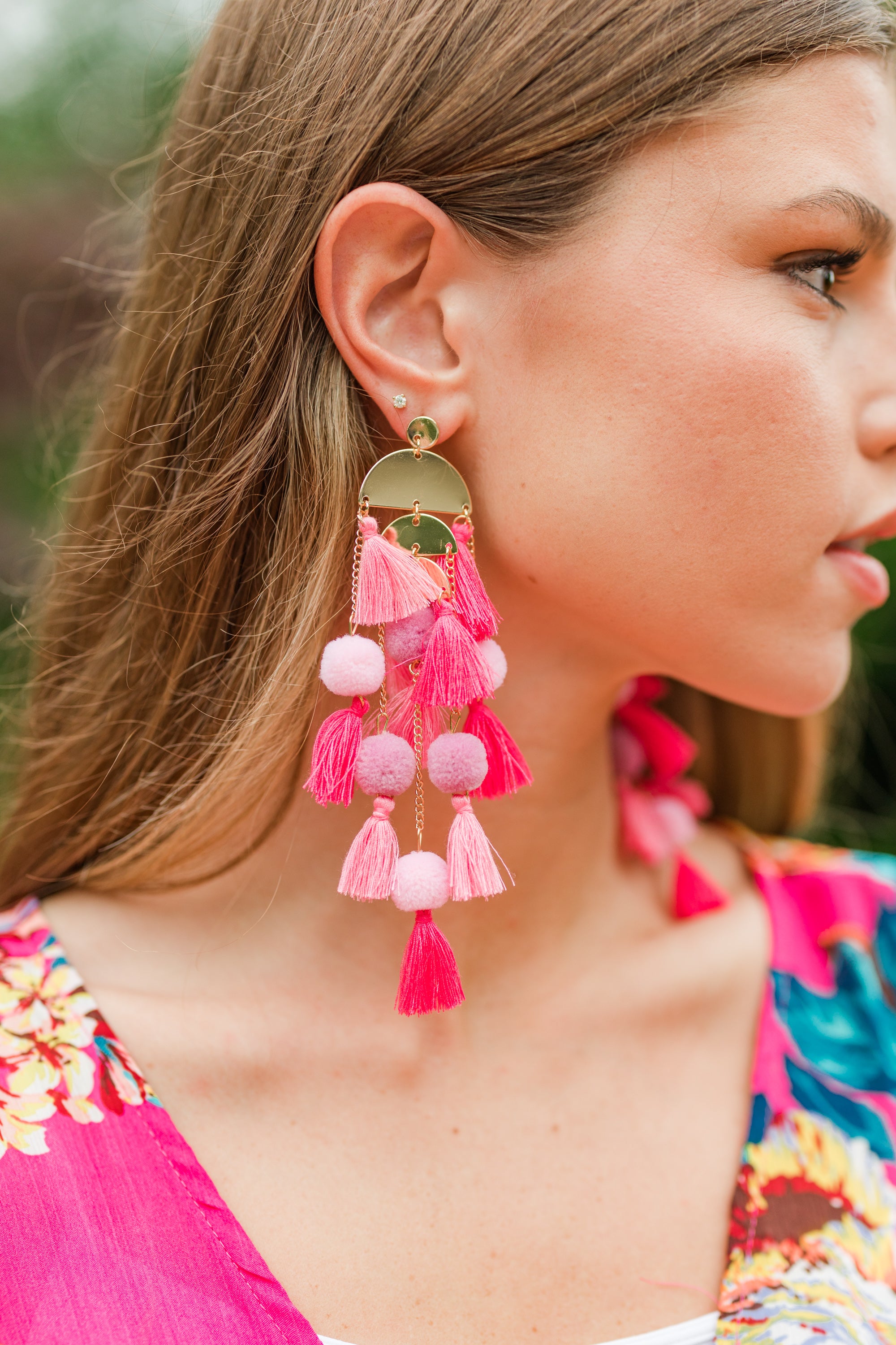 Gorgeous At Your Best Pink Tassel Statement Earrings for Summer