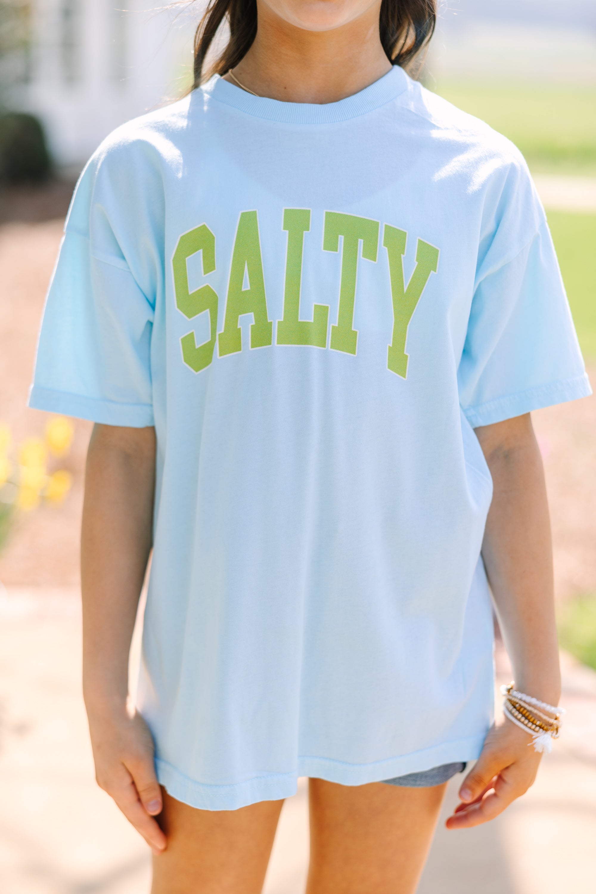 Girls' Salty Blue Oversized Graphic Tee: A Summer Must-Have!