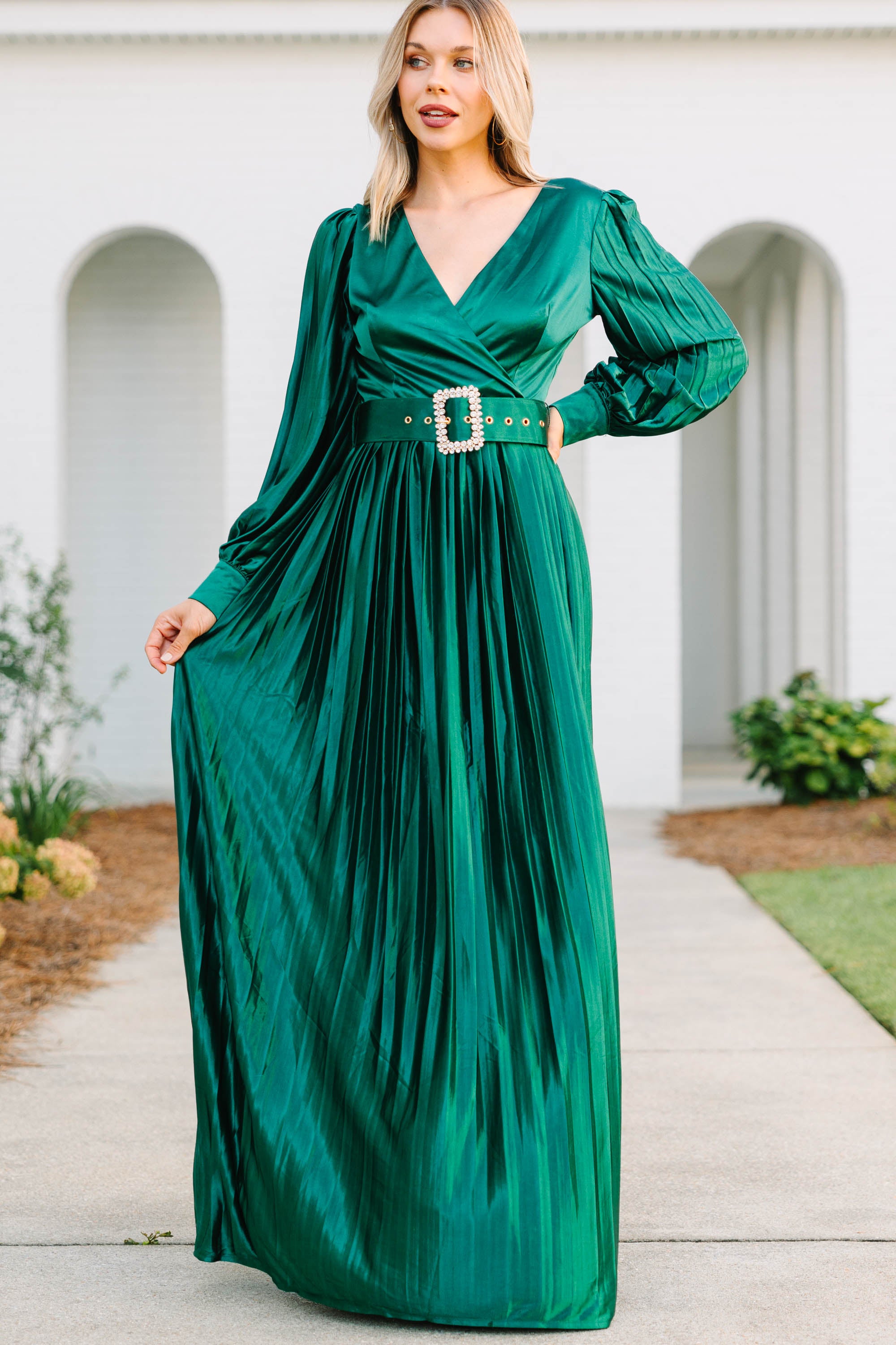 Enchanting Emerald Green Belted Maxi Dress - Feel Like Royalty!