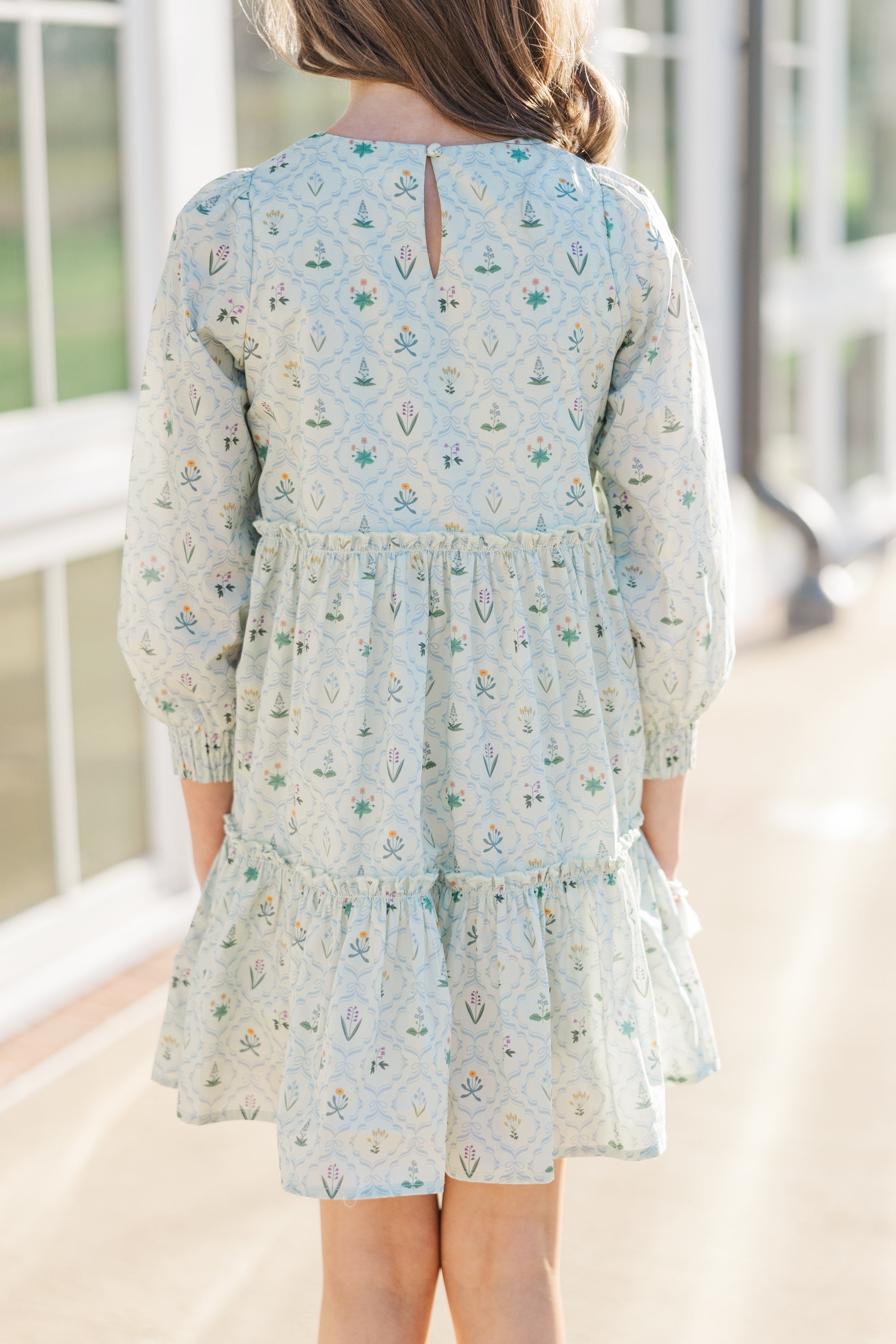 Girls' Enchanting Light Blue Floral Medallion Dress