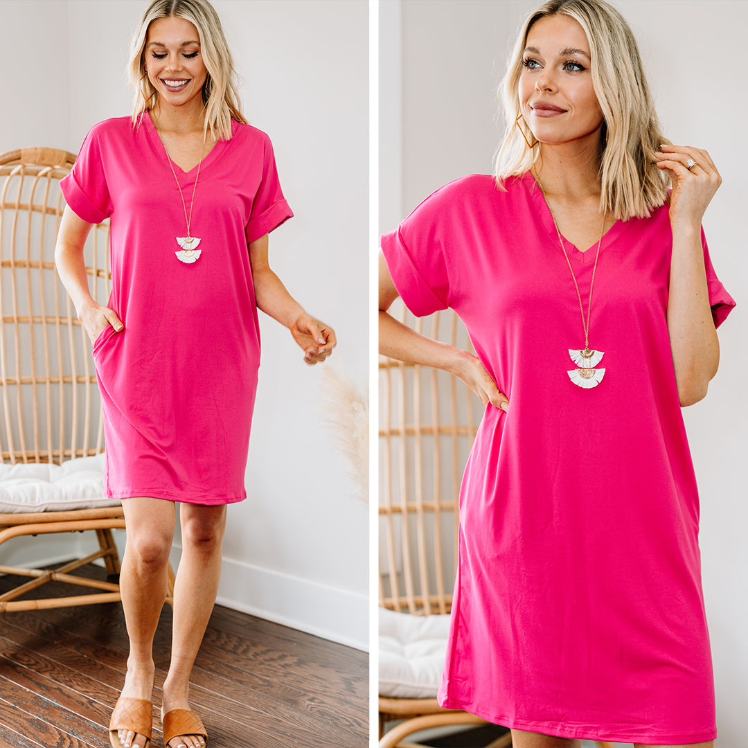 Fuchsia Pink T-shirt Dress - Look Fab Everywhere