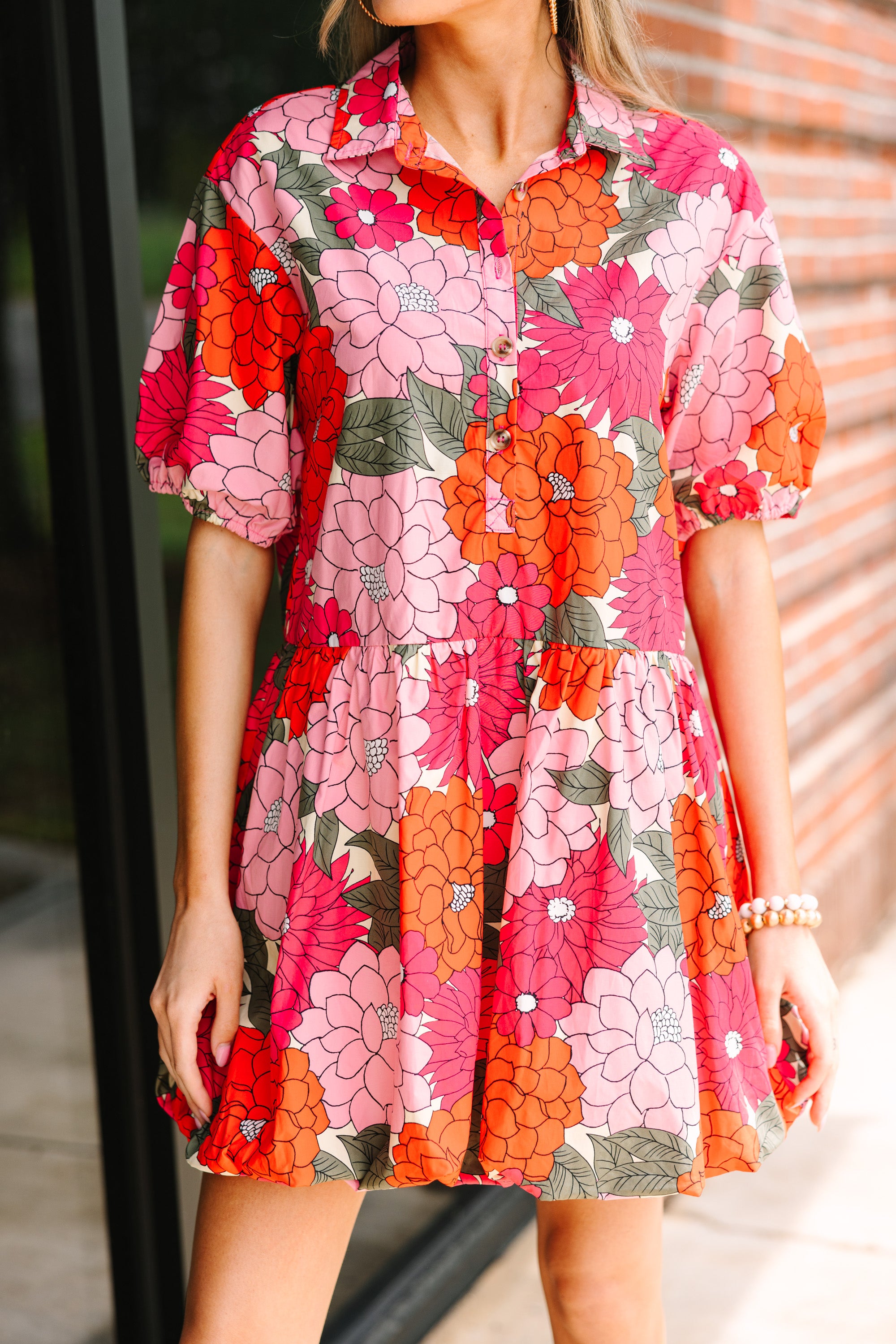 Back To Good Coral Orange Floral Bubble Dress - A Summer Must-Have!