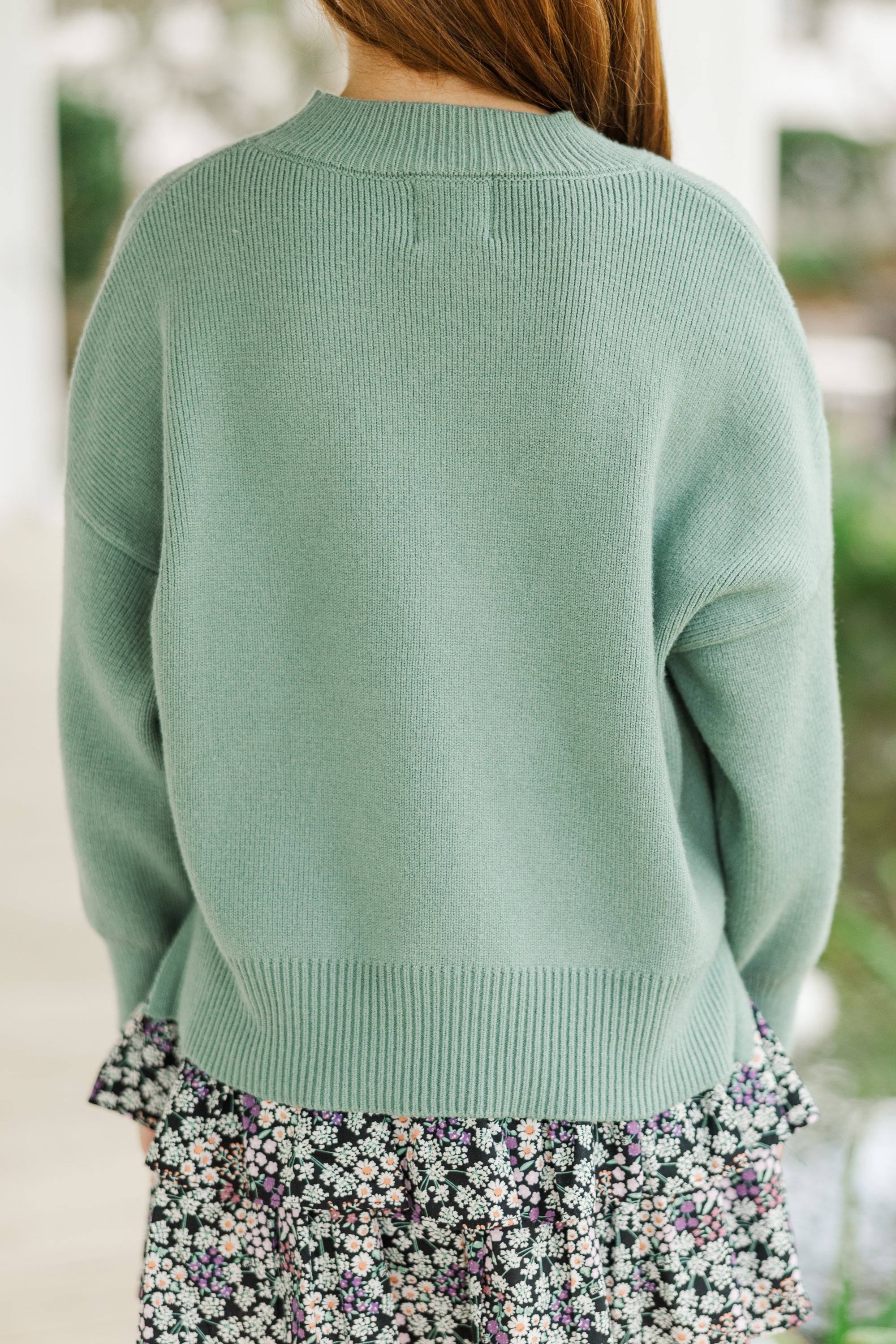 Girls' Dreamy Sage Green Mock Neck Sweater
