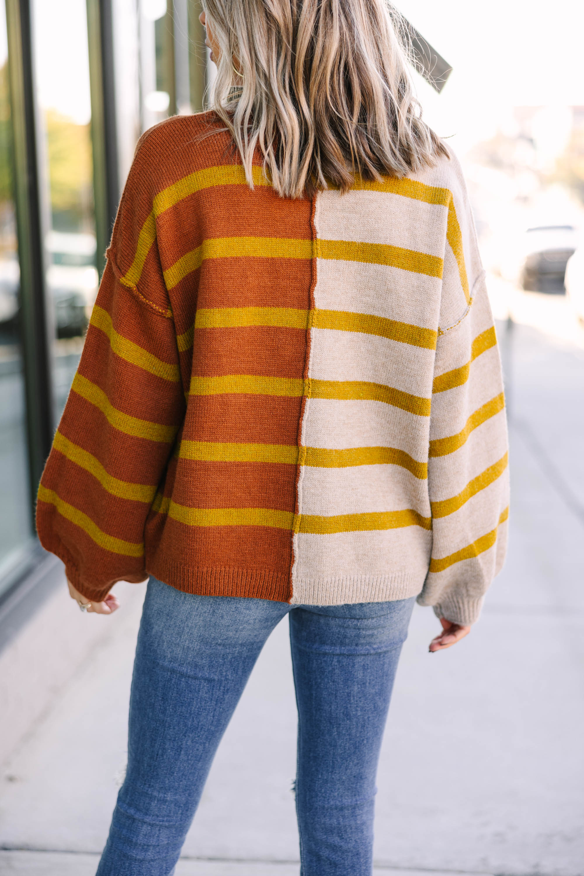 Gorgeous Rust Orange Back-And-Forth Striped Sweater