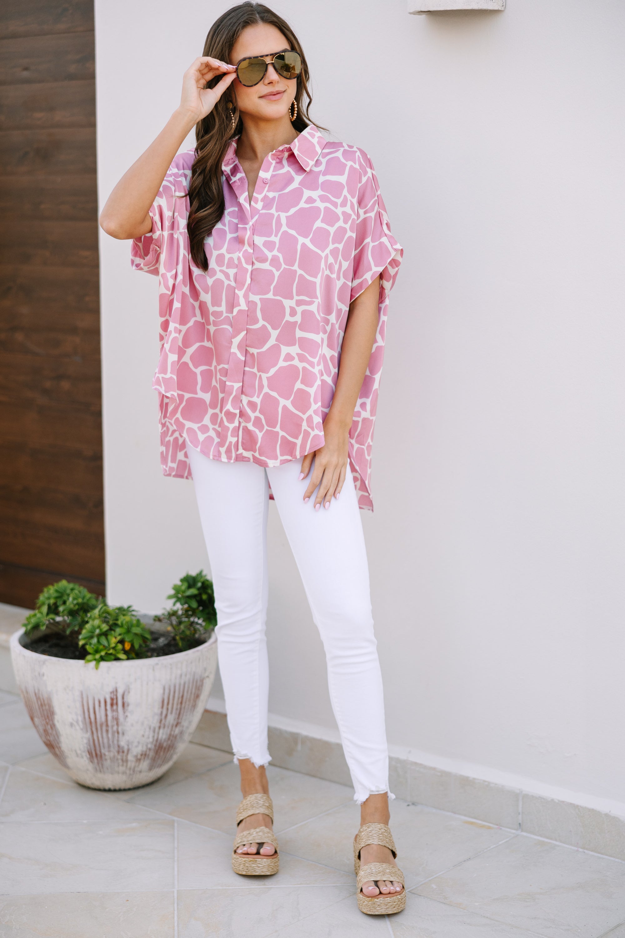 Stunning Mauve Pink Giraffe Print Blouse for a Confident You