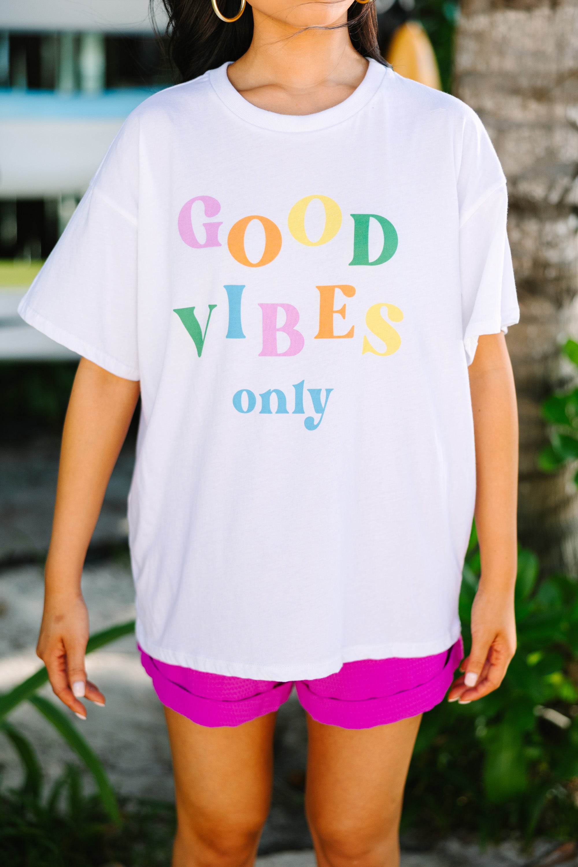 Good Vibes Only: Colorful Graphic White Tee