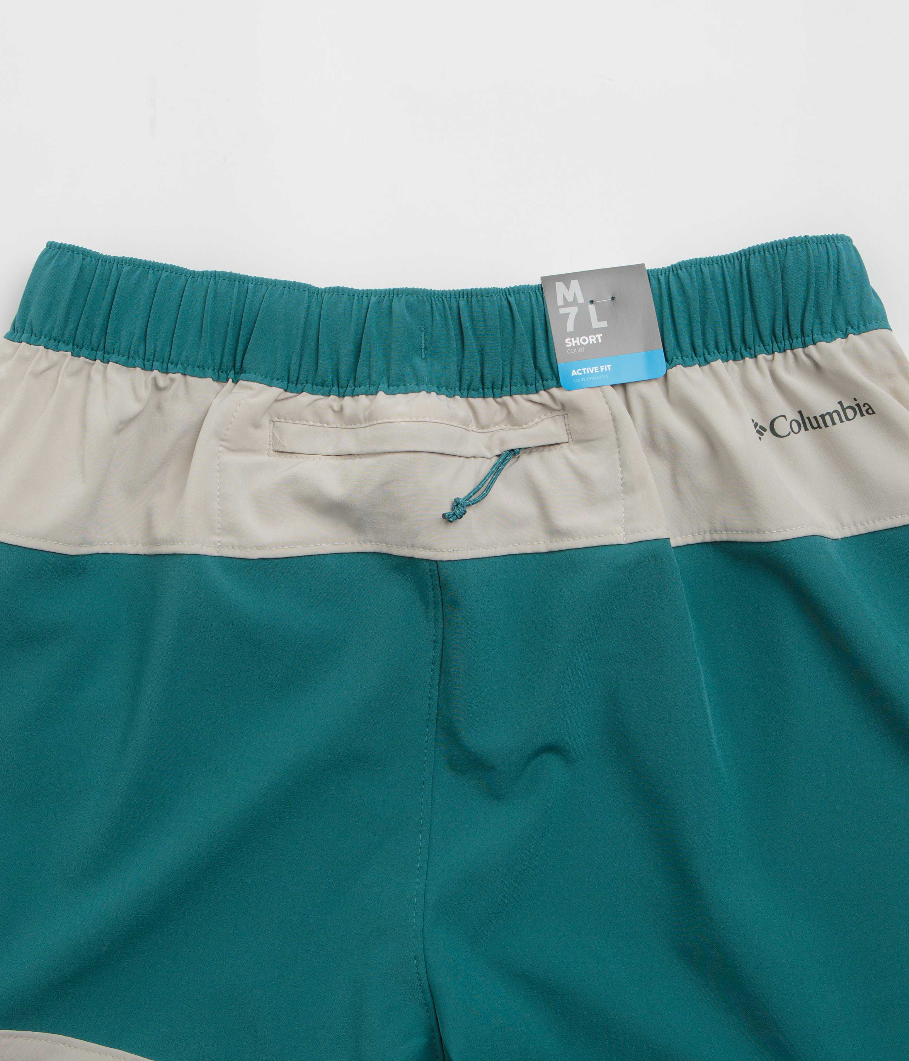 Columbia River Blue & Dark Stone Hike Color Block Shorts - Must-Have for Outdoor Enthusiasts!