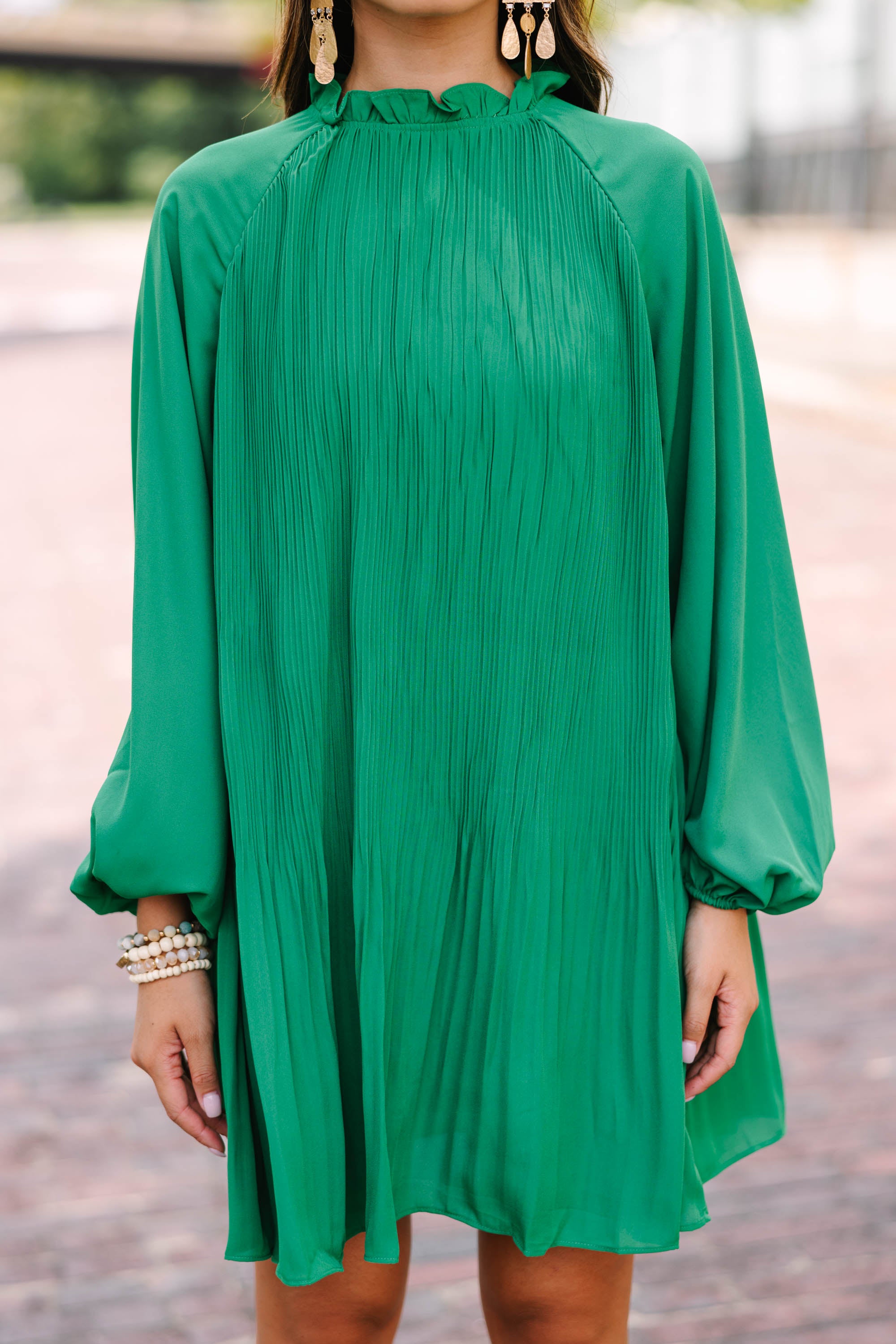 Unleash Your Joy with the Emerald Green Pleated Dress