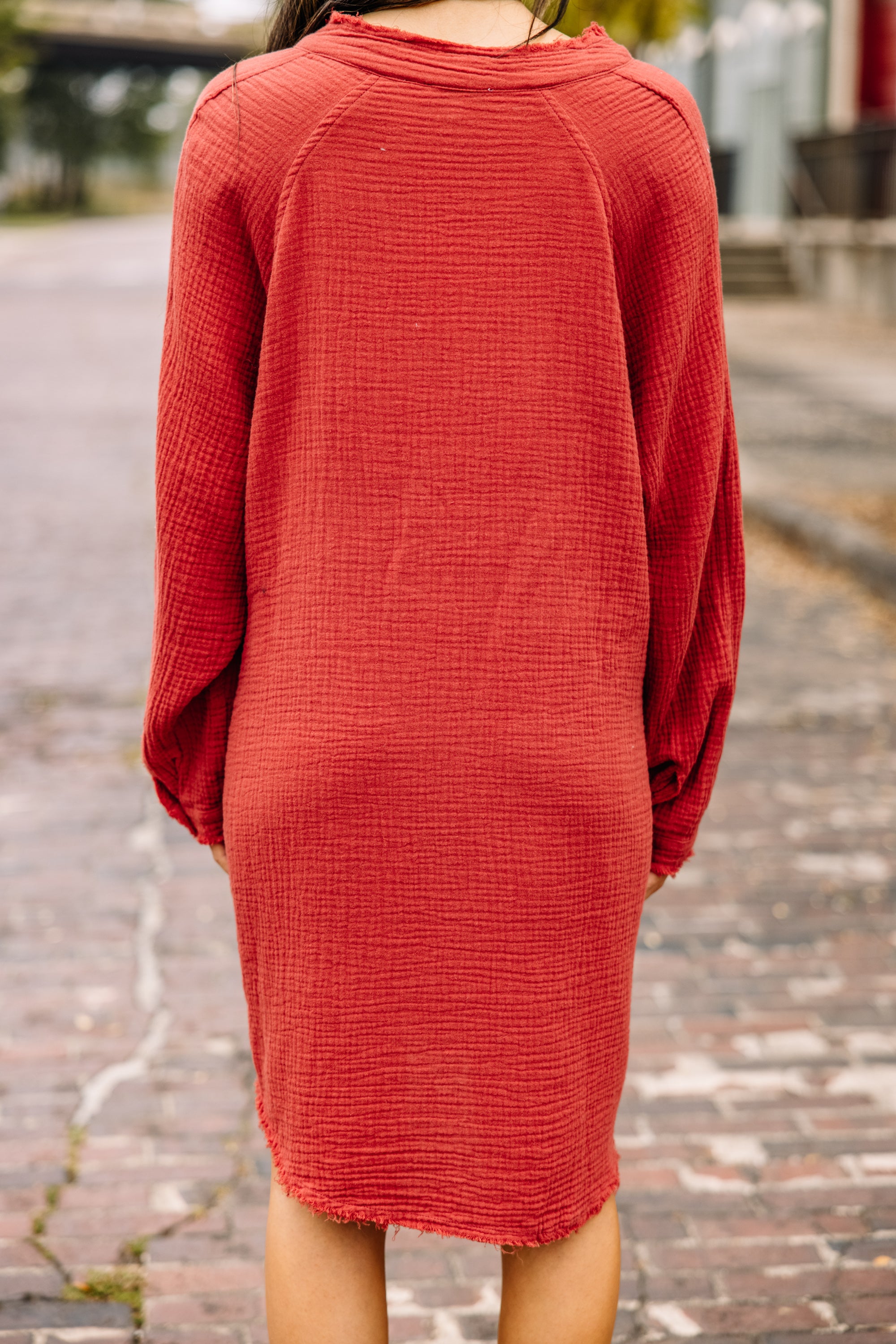All Is Well Rust Orange Button-Down Dress: Trendy & Comfortable!