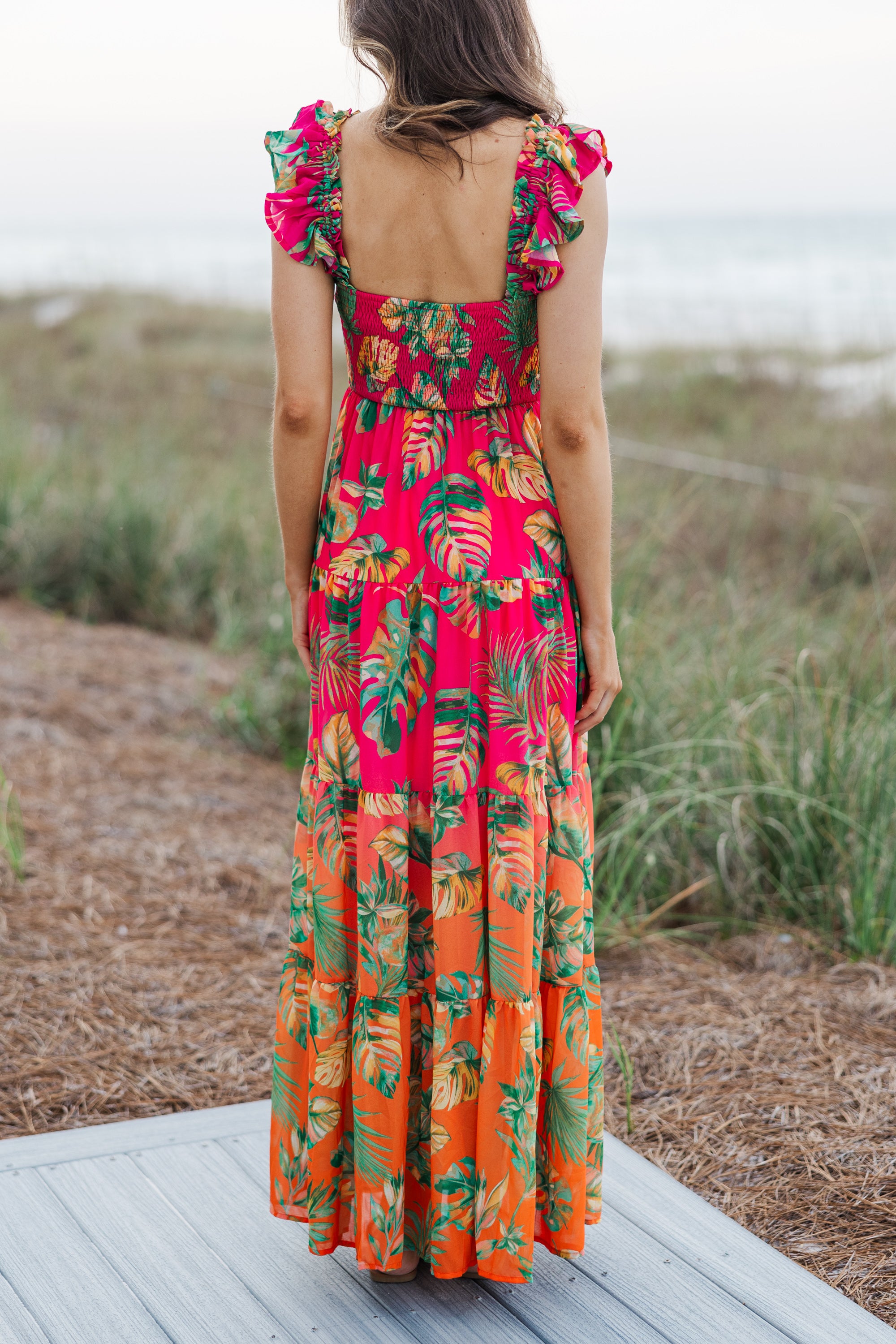 Stunning Fuchsia Pink Tropical Maxi Dress - Enjoy the Summer Views!