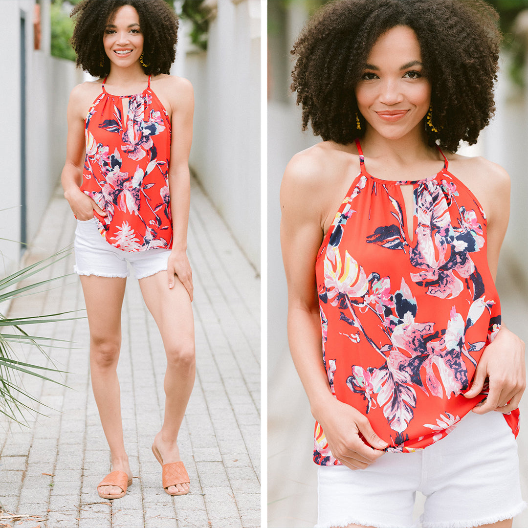 Feeling Refreshed Red Floral Tank - Summer Essential