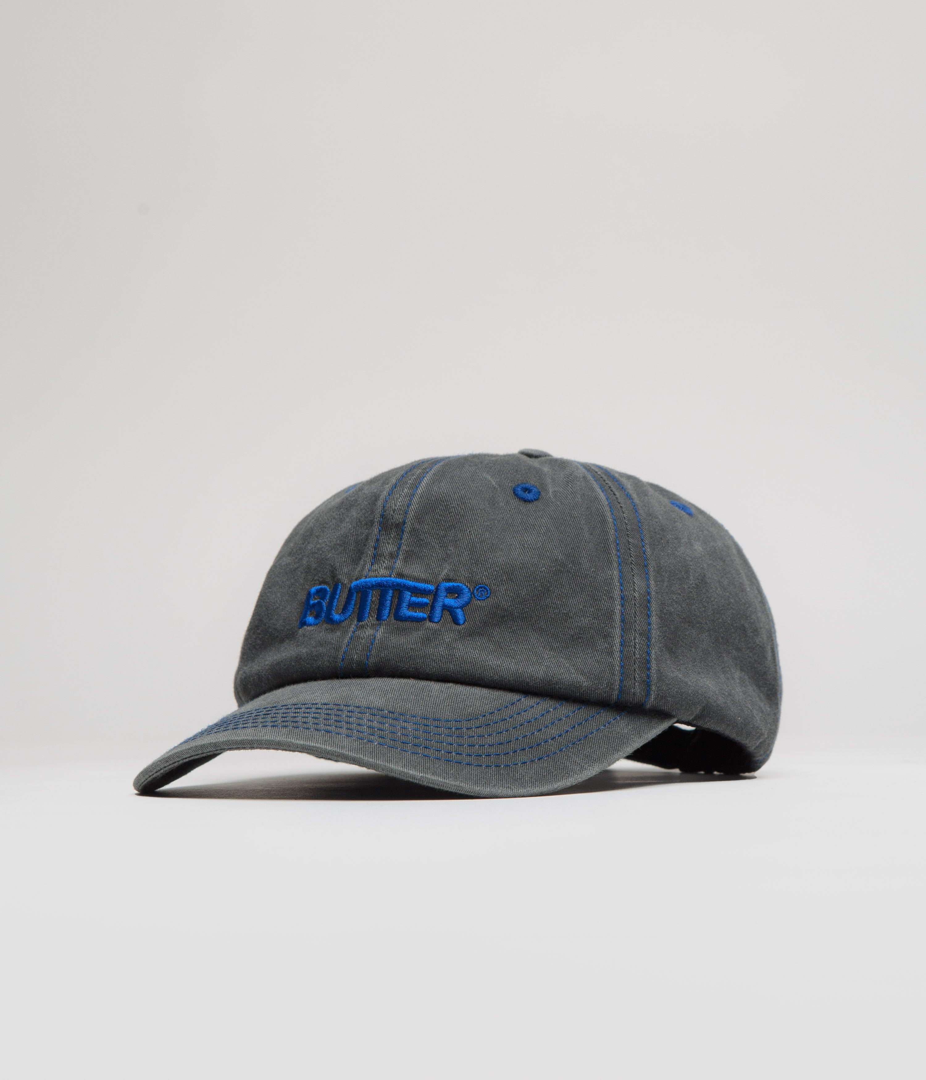 Butter Goods Washed Black & Blue Rounded Logo Cap - A Stylish Must-Have!