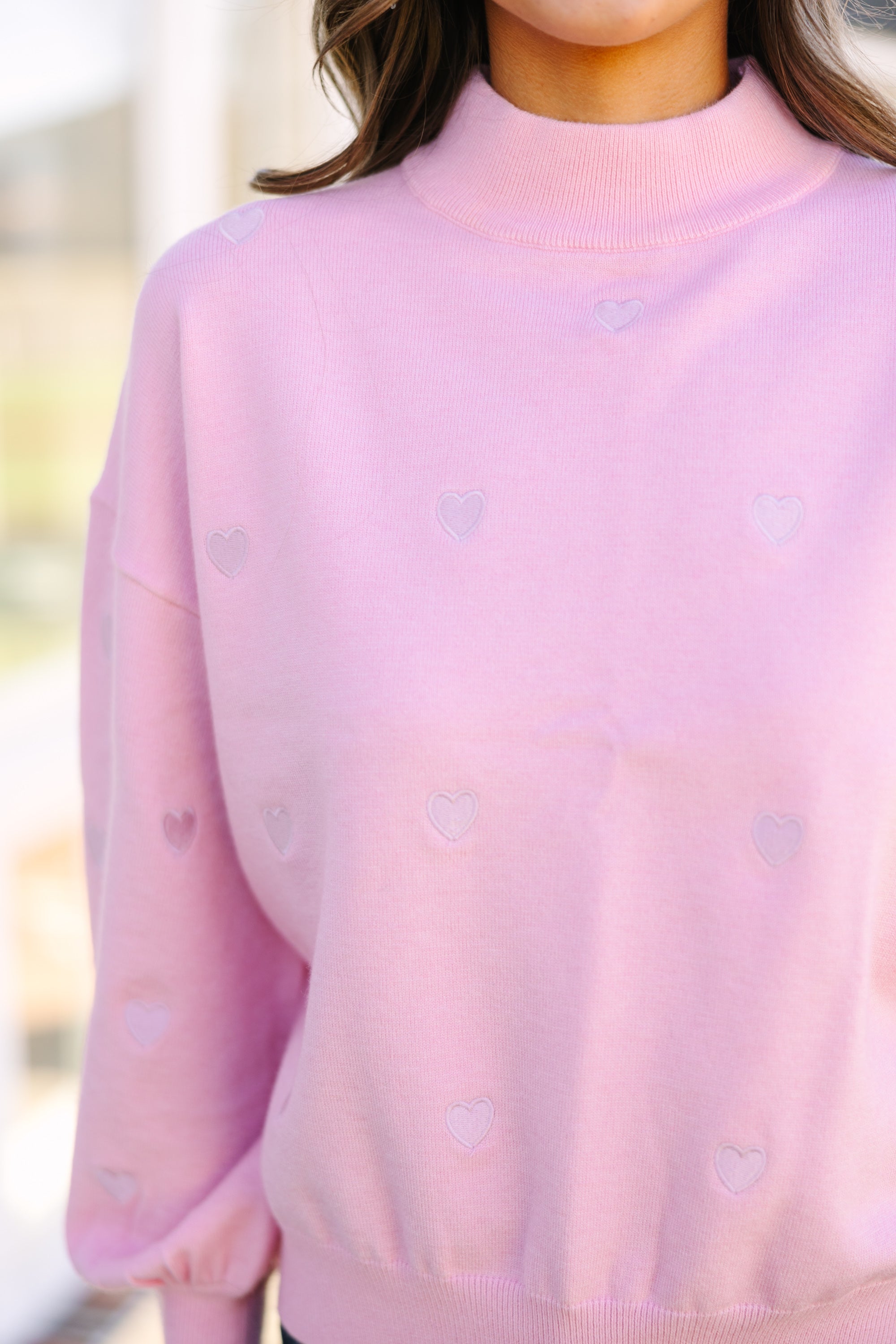 Heartwarming Pink Heart Applique Sweater - Be Happy Now!