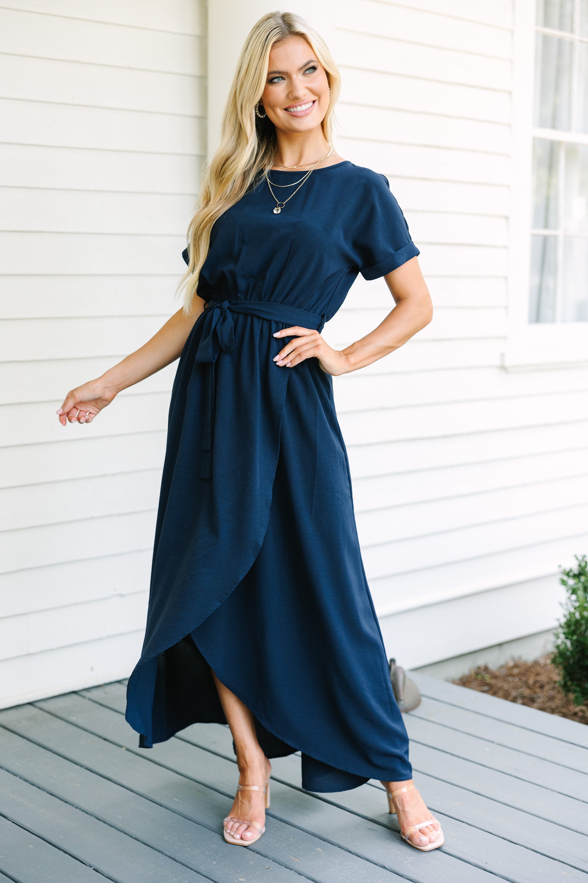 Stunning Navy Blue Midi Dress - Feel Fabulous!