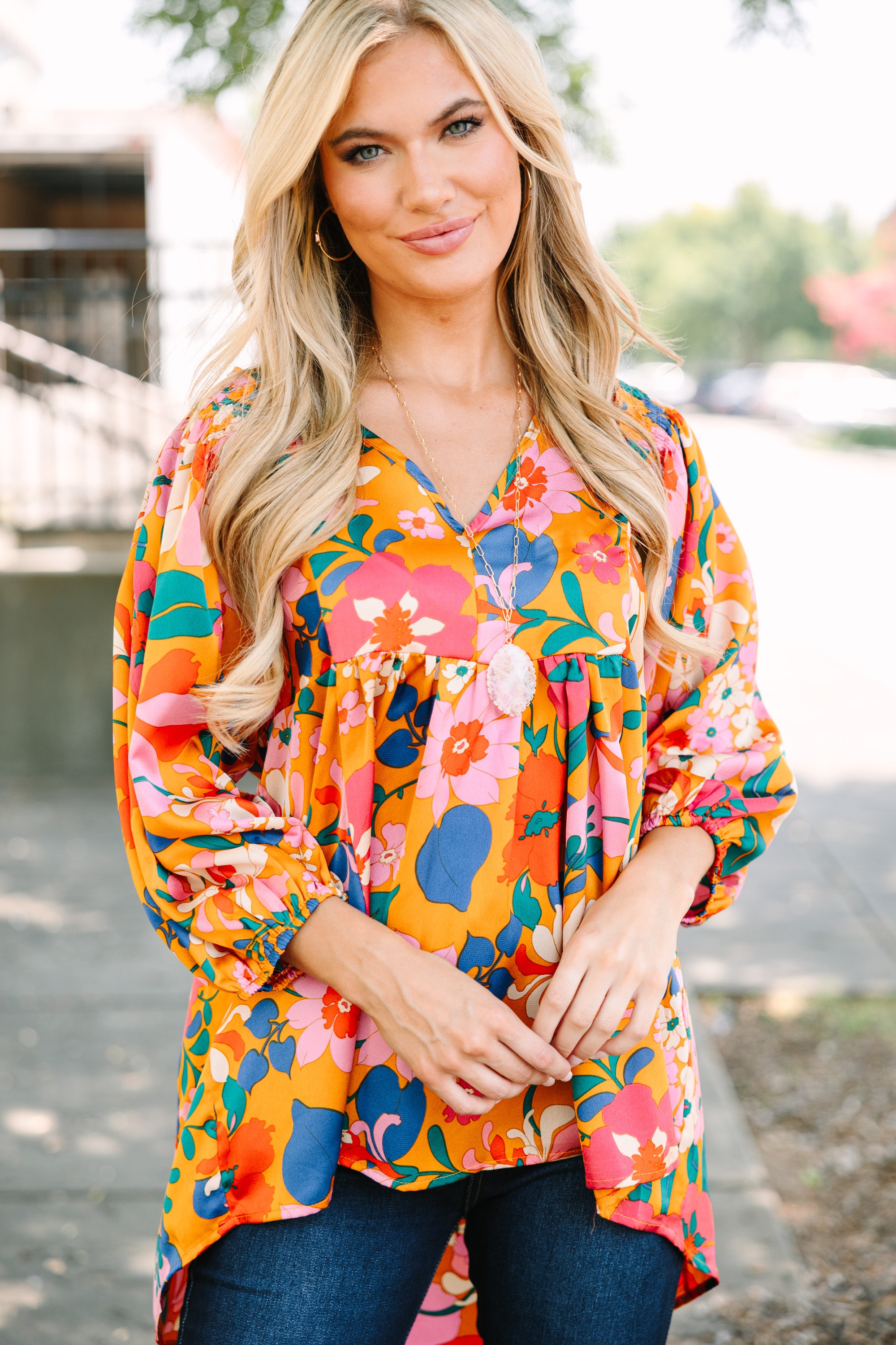 Wild & Chic Rust Orange Floral Tunic - Feel the Fashion!